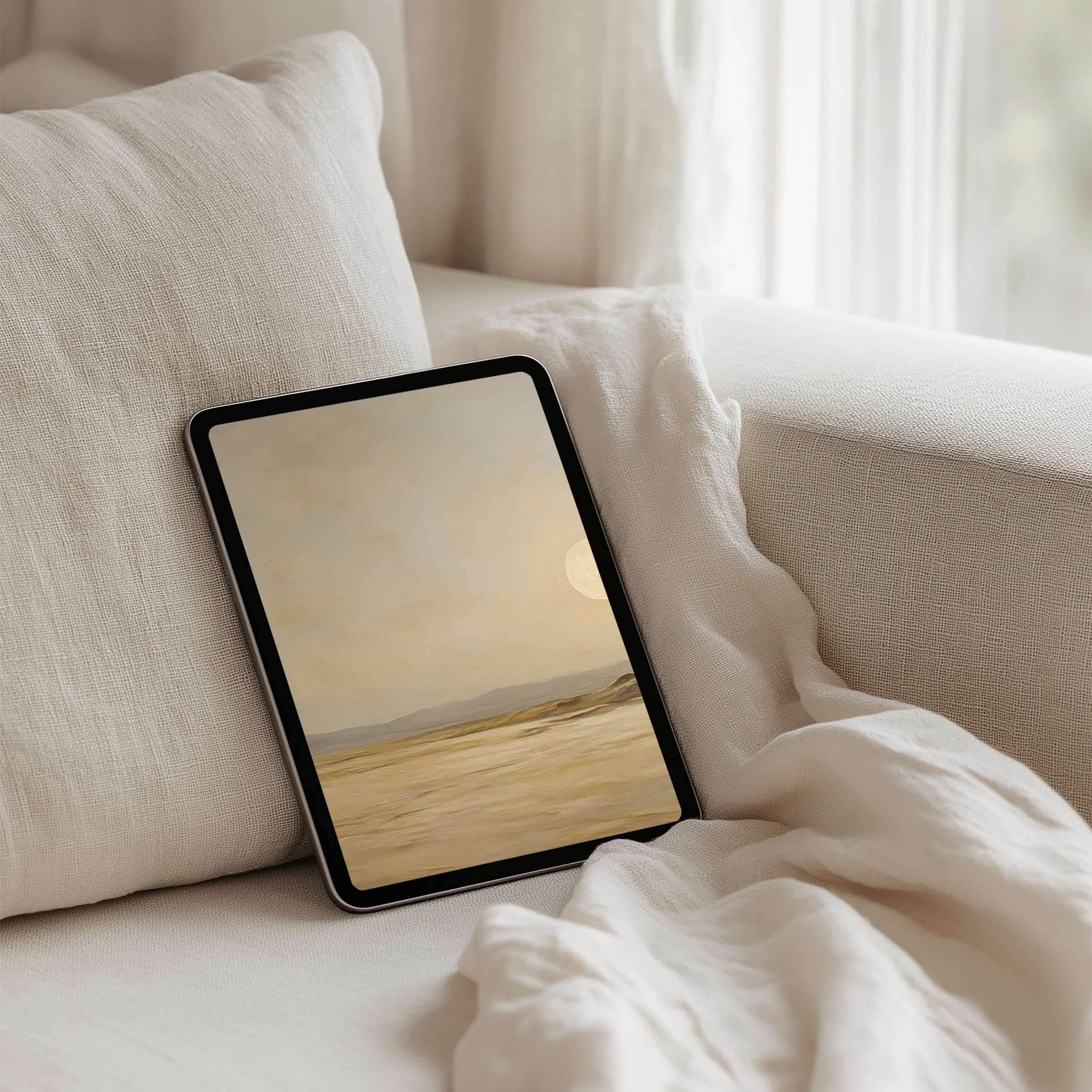 Elegant landscape iPad background in soothing neutrals inspires calm and elegance instant download for any tablet device