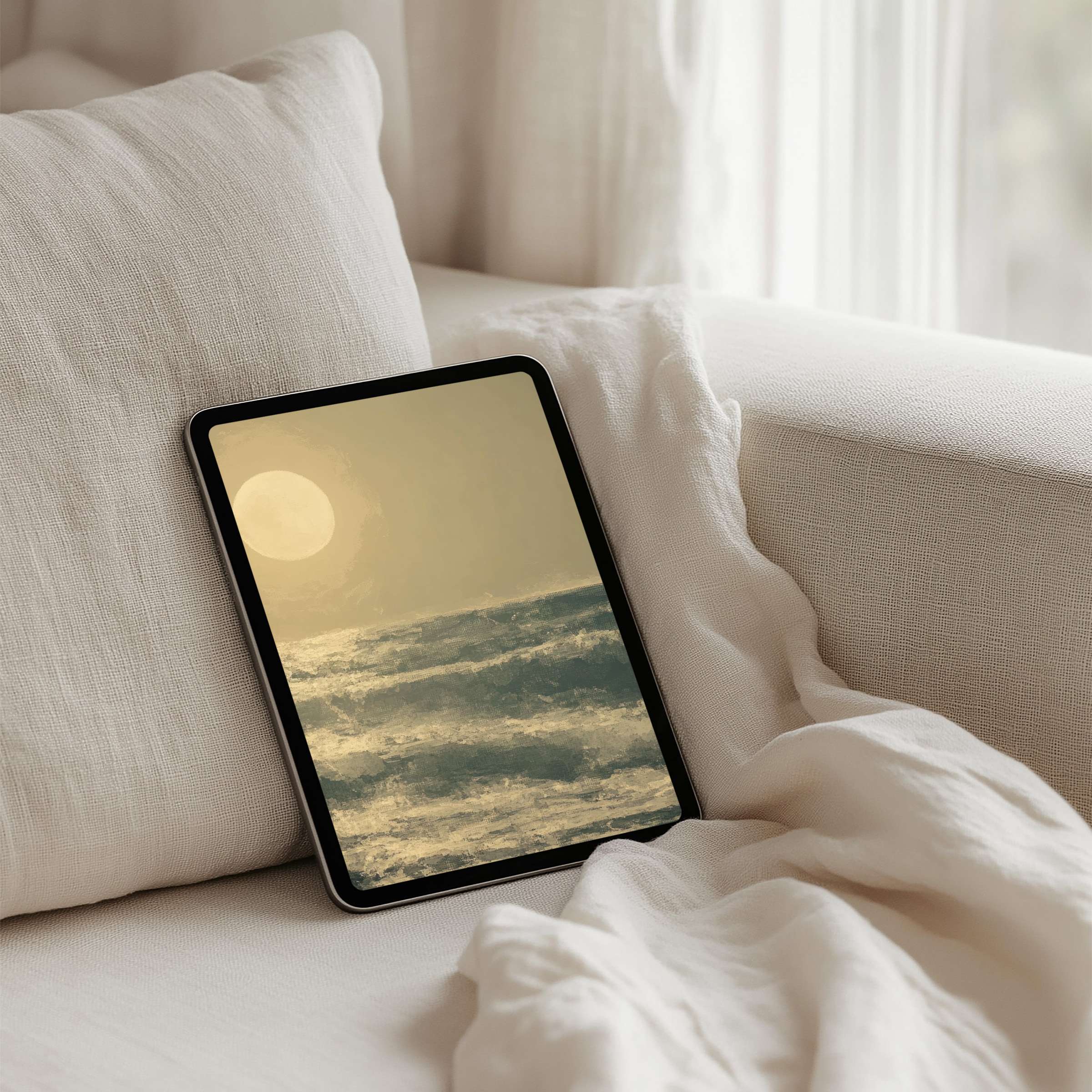 Serene ocean wave art iPad background for instant download elevates your tablet with calm elegance and mindful inspiration