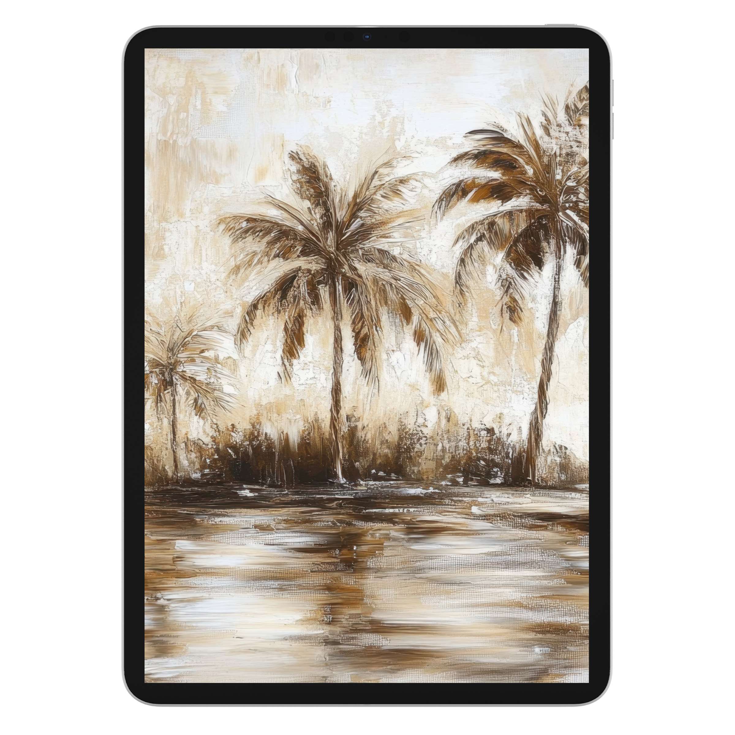Vintage iPad wallpaper featuring serene palm trees in warm tones perfect as a digital download background for any tablet display
