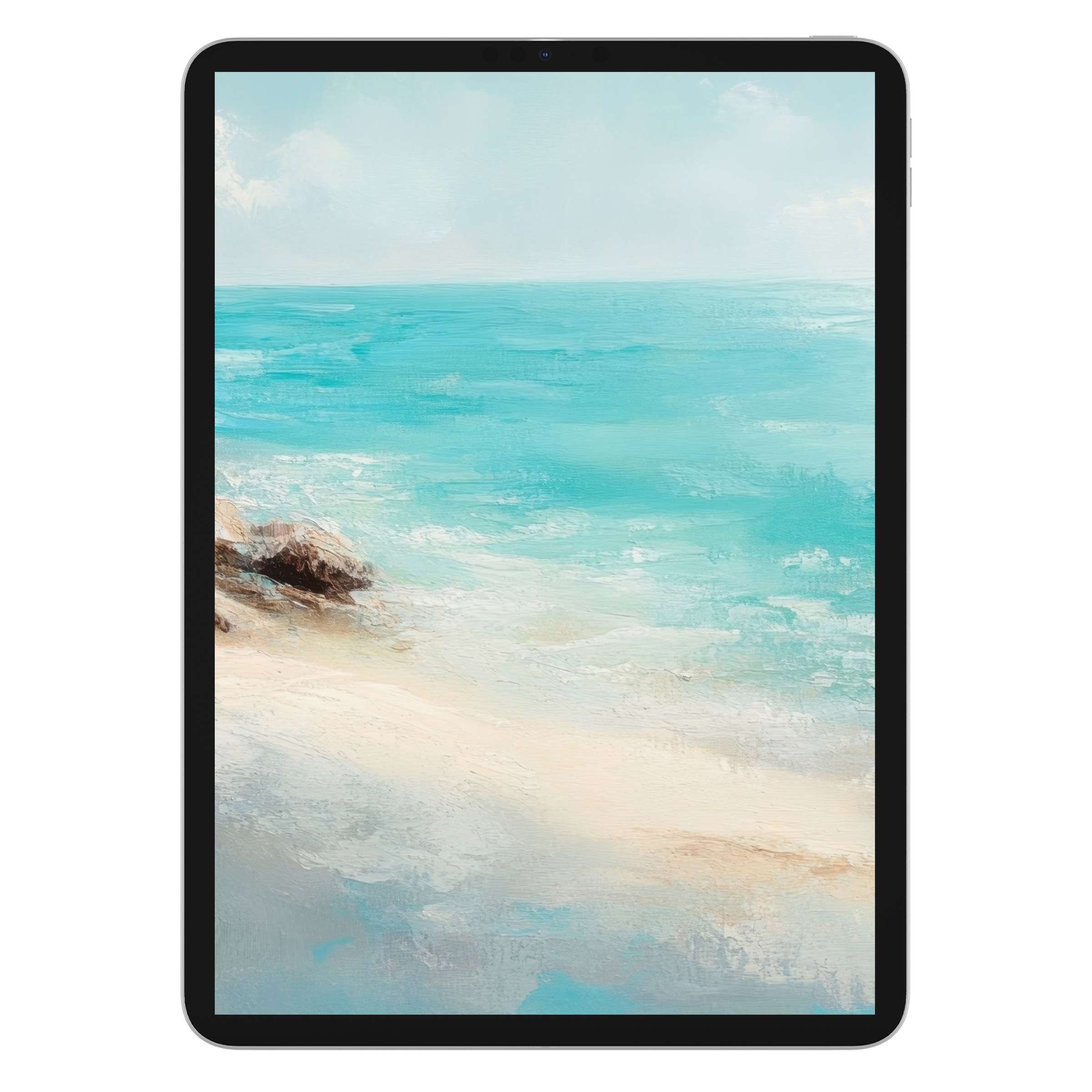 Serene beach scene digital download as a vintage iPad wallpaper offers calming tablet background for Android and Samsung devices