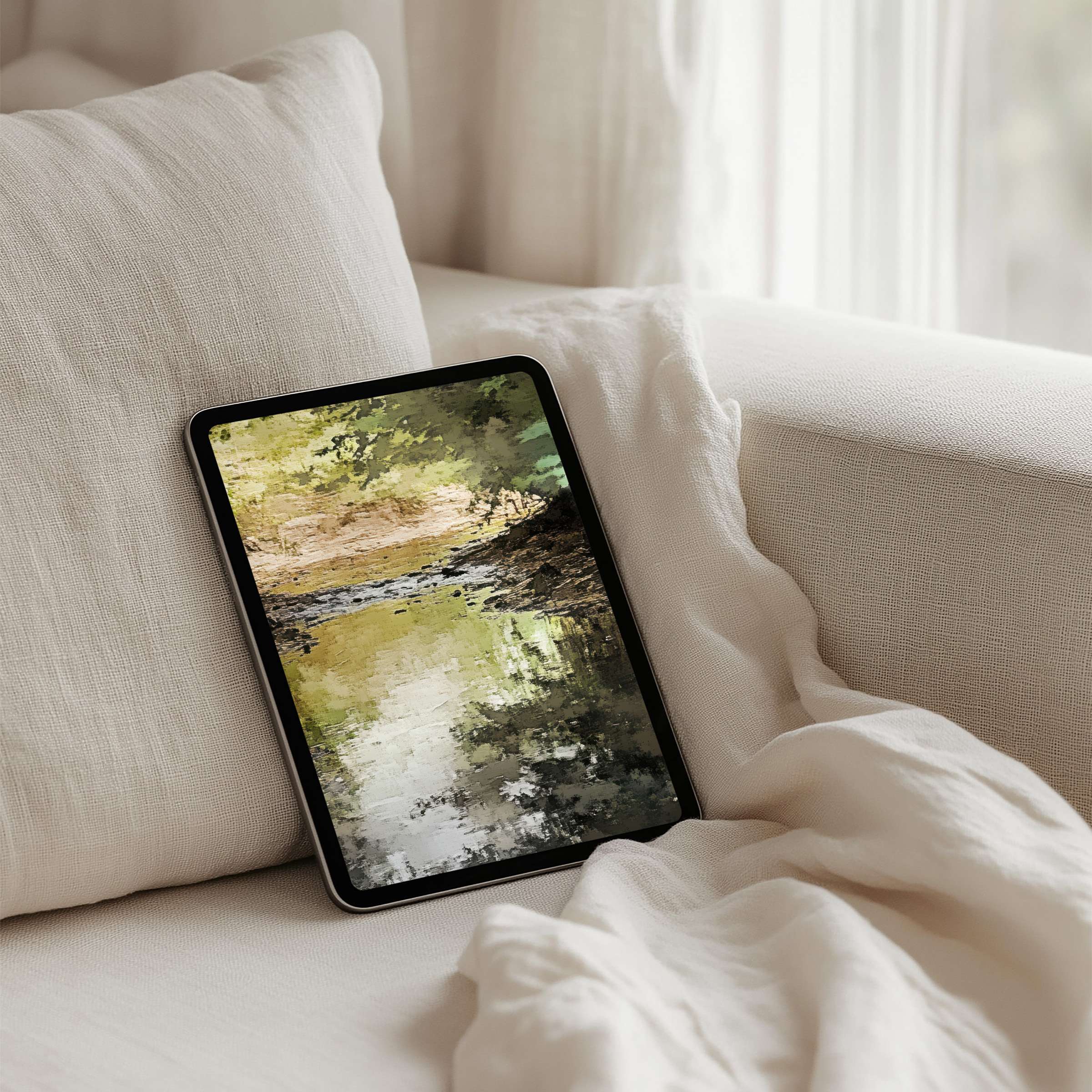 Elegant watercolor landscape iPad background offering calm and mindfulness instant download for any tablet including Samsung and Android