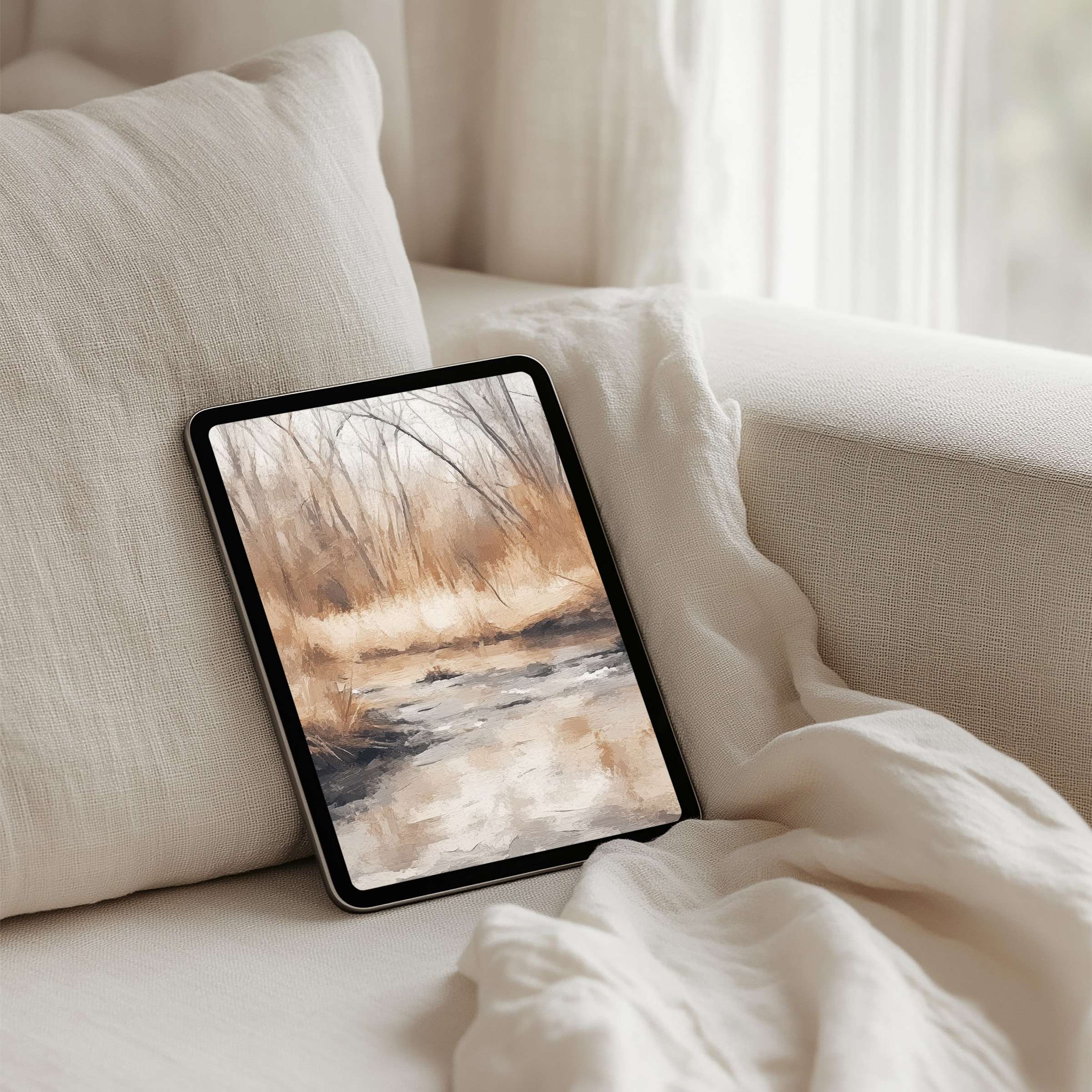 Tranquil iPad background showcasing a serene watercolor landscape for instant download on any tablet inviting calm and inspiration