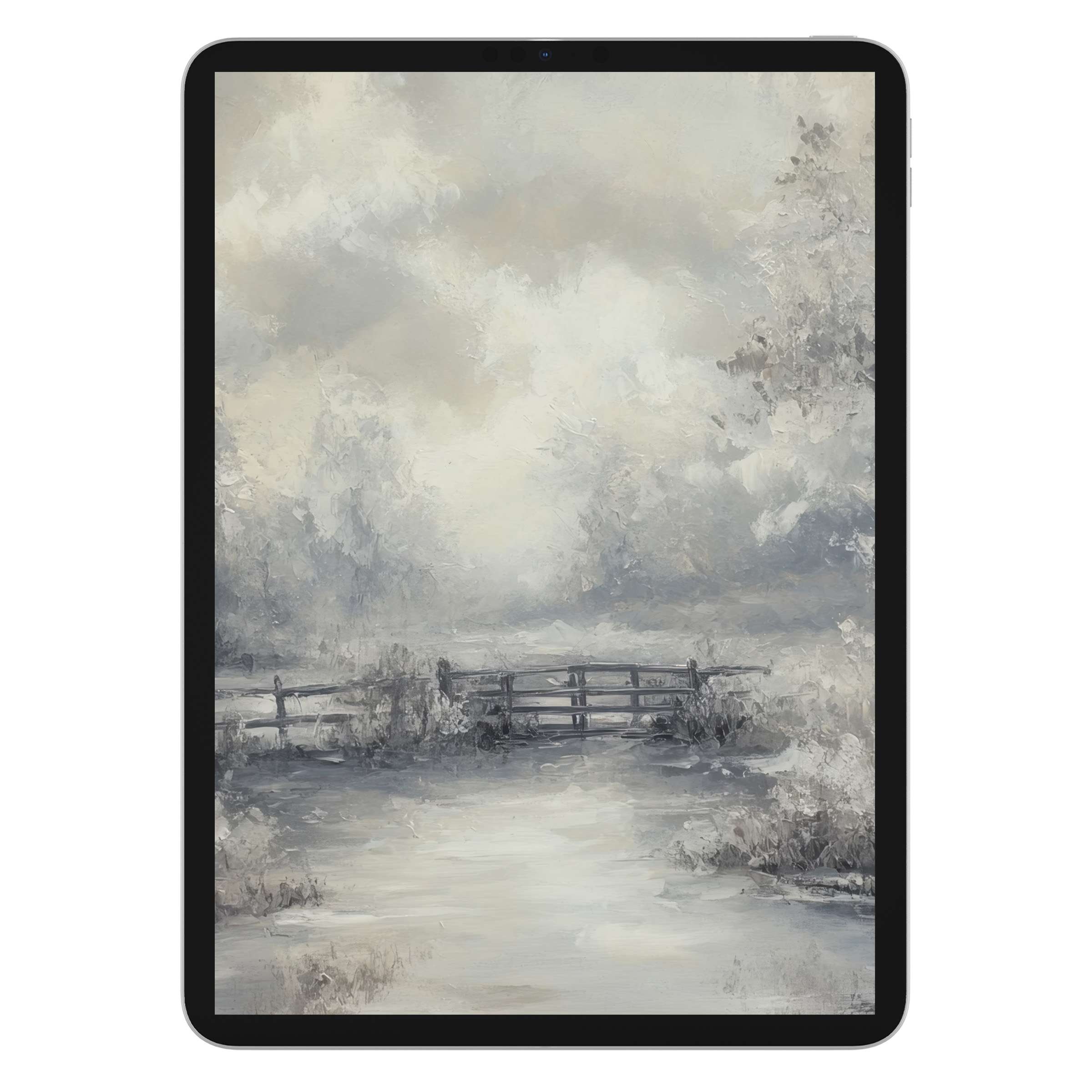 Elegant vintage iPad wallpaper showcasing a serene, misty landscape with soft textures, perfect tablet background for calm aesthetics digital download