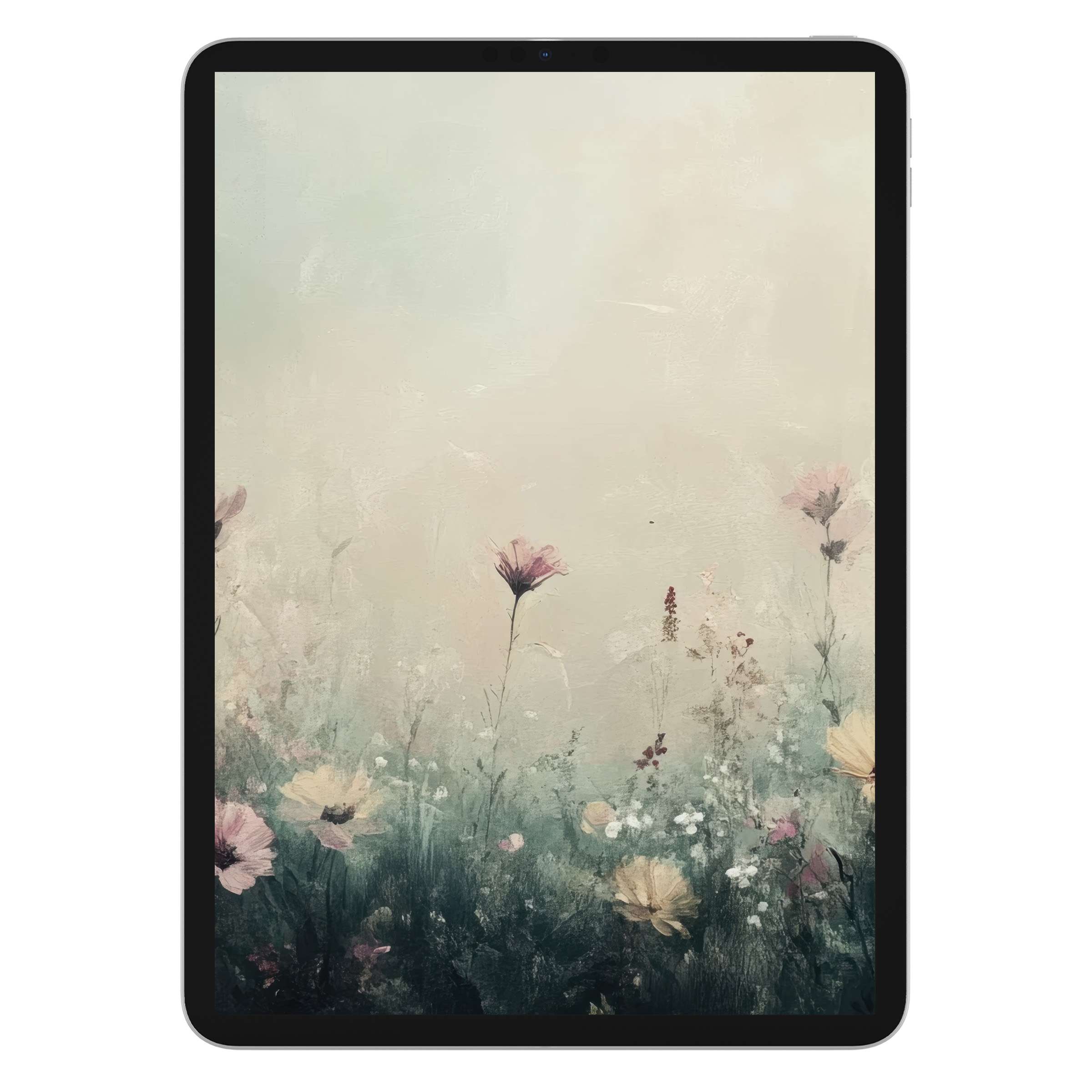 Vintage iPad wallpaper with soft pastel floral painting evokes tranquility and elegance perfect as digital download for tablet background