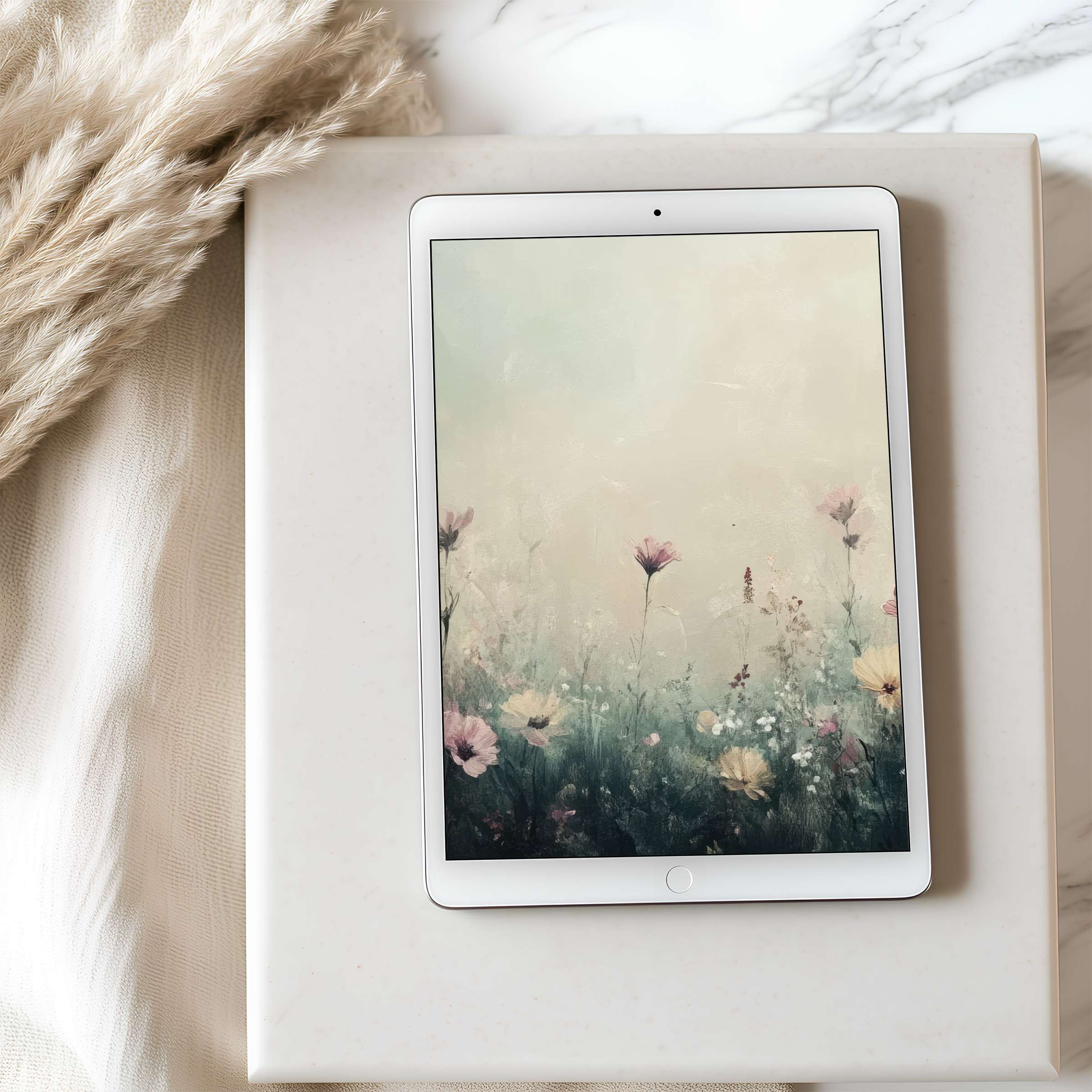 Elegant tablet wallpaper featuring serene floral art with soft pastels curated for high-resolution iPad and Android digital download
