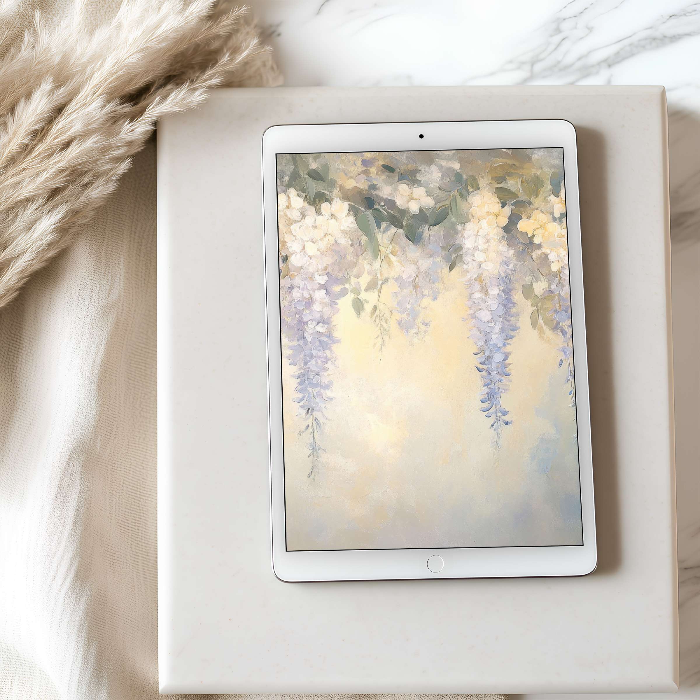 Elevate your tablet wallpaper with a high-resolution floral motif in soft pastels for elegant, calming digital downloads suitable for iPad