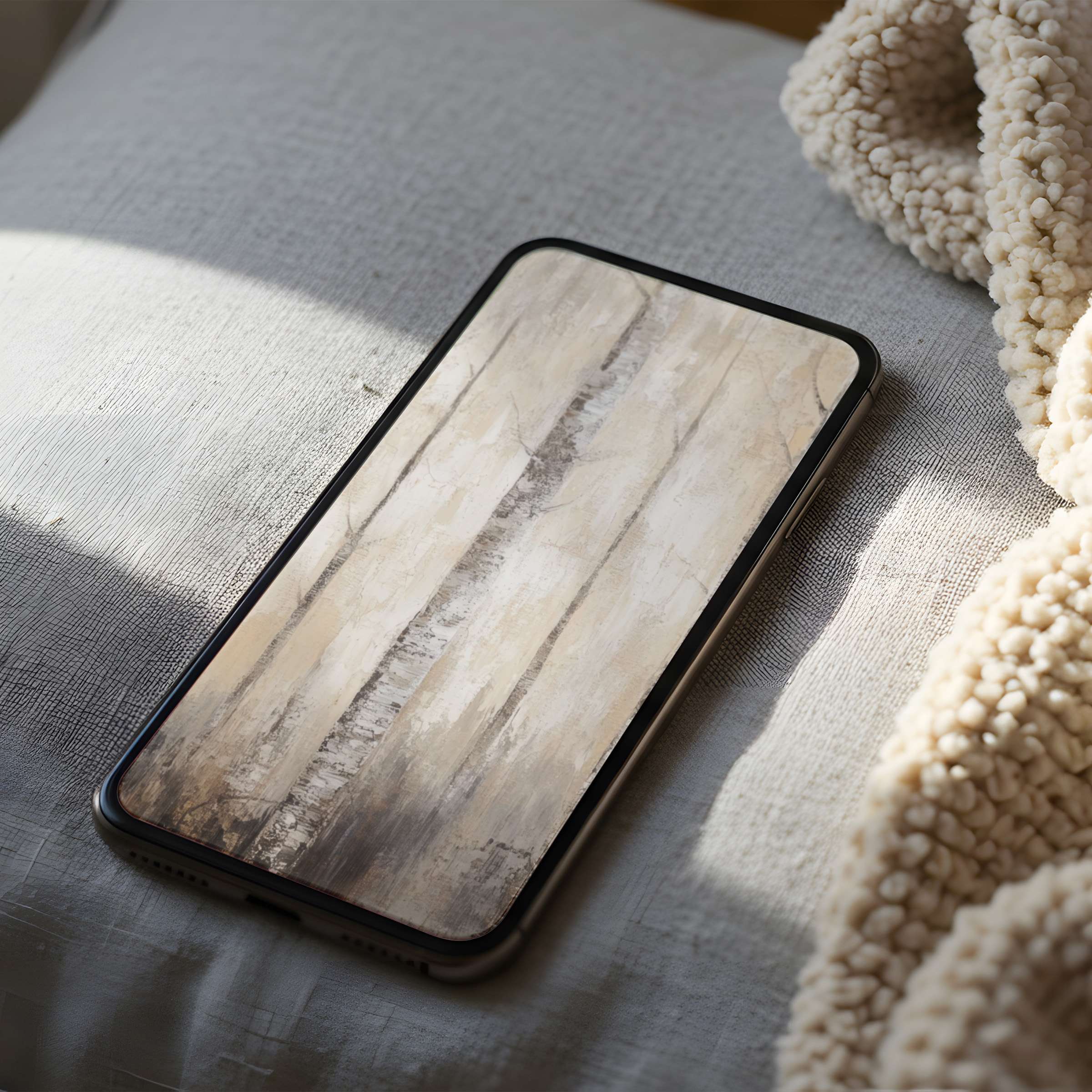 Elegant forest-inspired phone wallpaper with muted earthy tones, perfect for iPhone and Android download, adds calm sophistication to any space