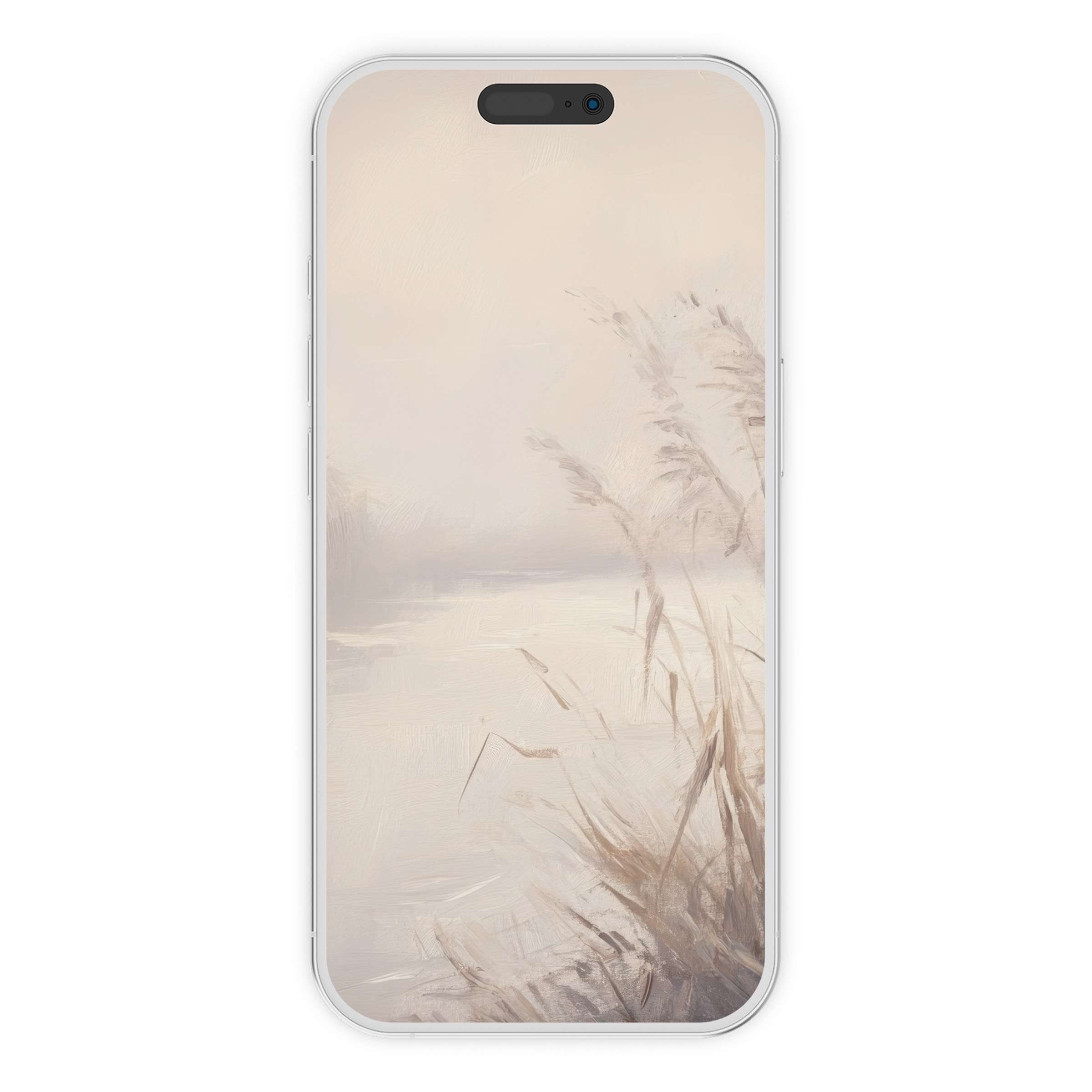 "Vintage iPhone wallpaper with a serene, muted landscape painting for phone background offers a calming digital download for all phones"