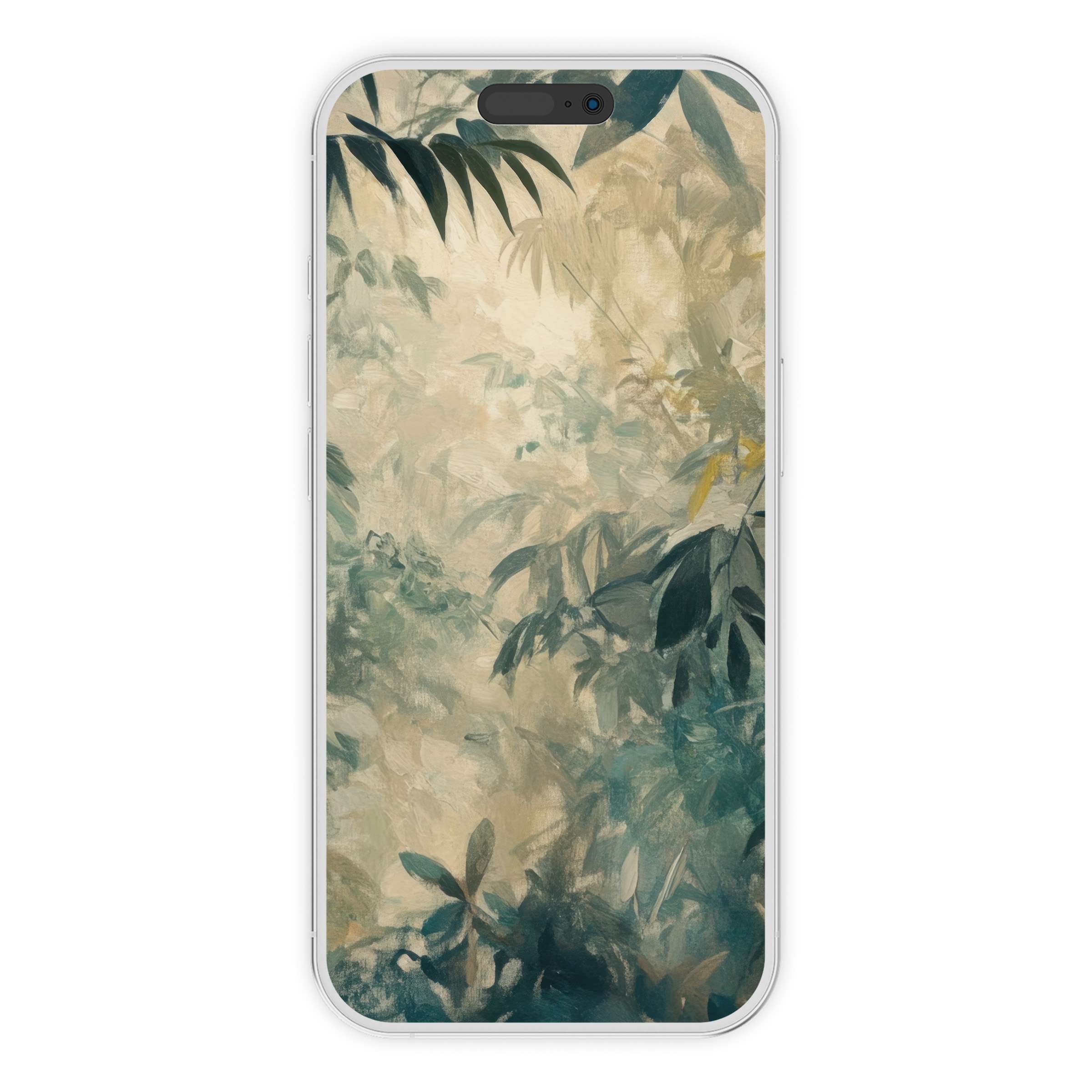 Elegant vintage iPhone wallpaper with lush foliage painting creates a serene phone background ideal for digital download on any device