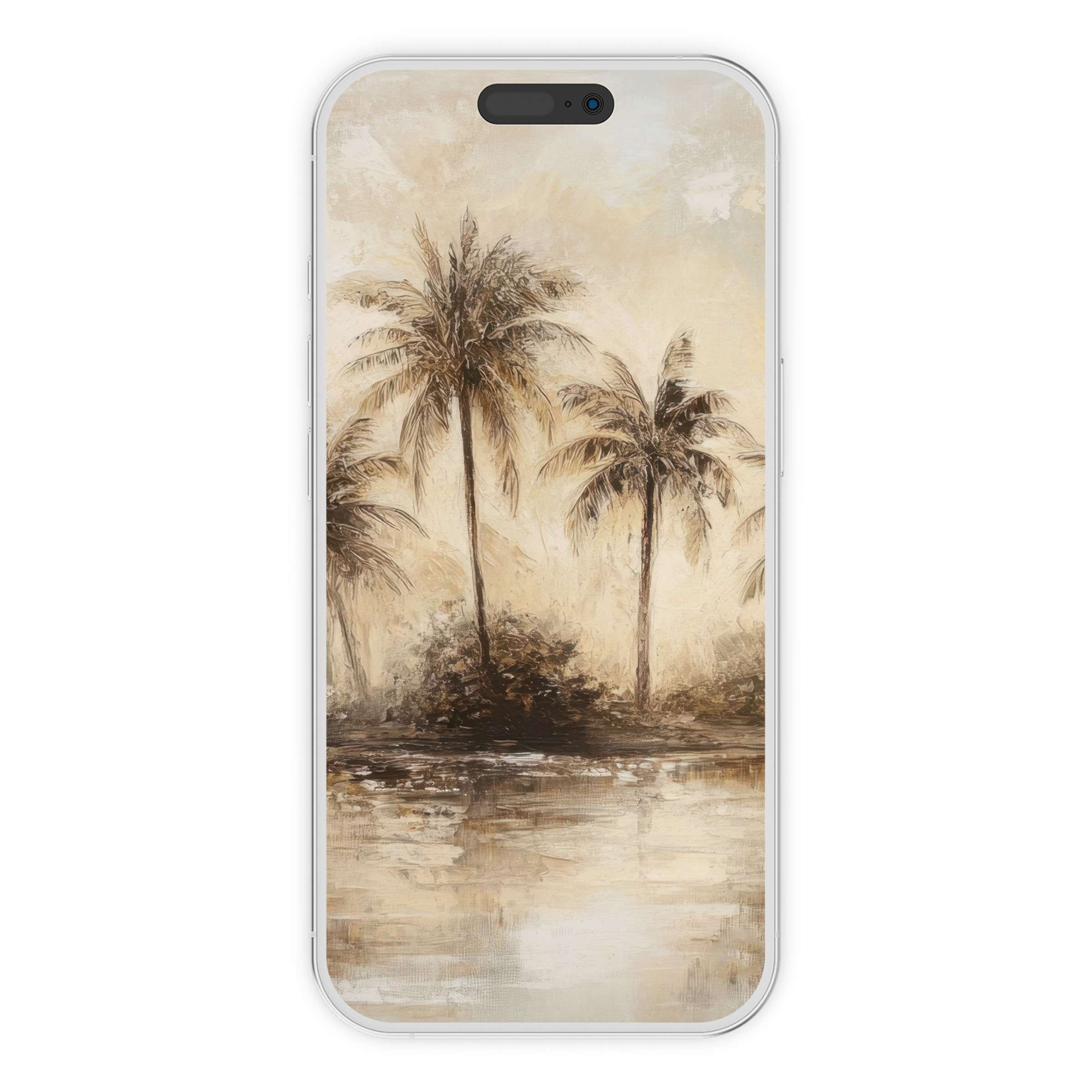 Vintage iPhone wallpaper featuring serene palm trees and soft pastels offers a soothing phone background for digital download users