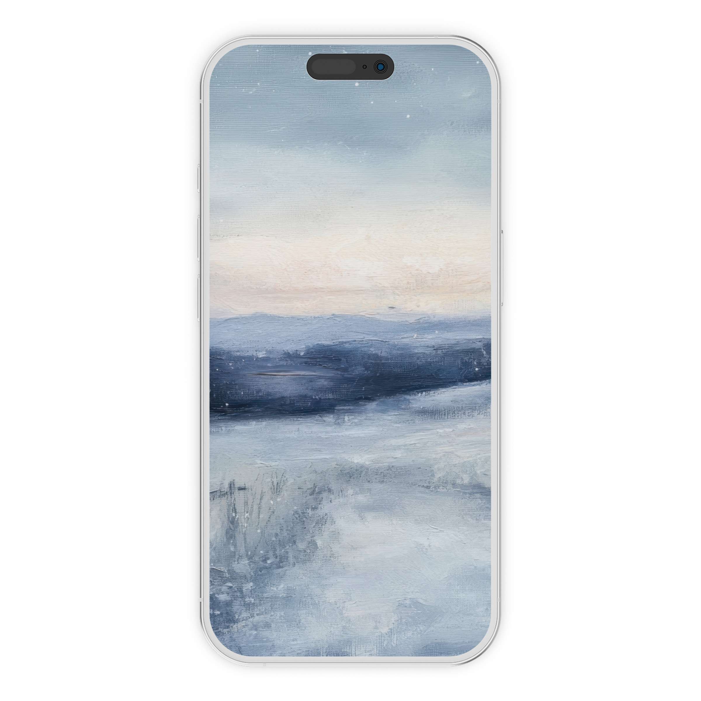 Vintage iPhone wallpaper with a serene blue landscape painting offers an elegant phone background as a digital download for all devices