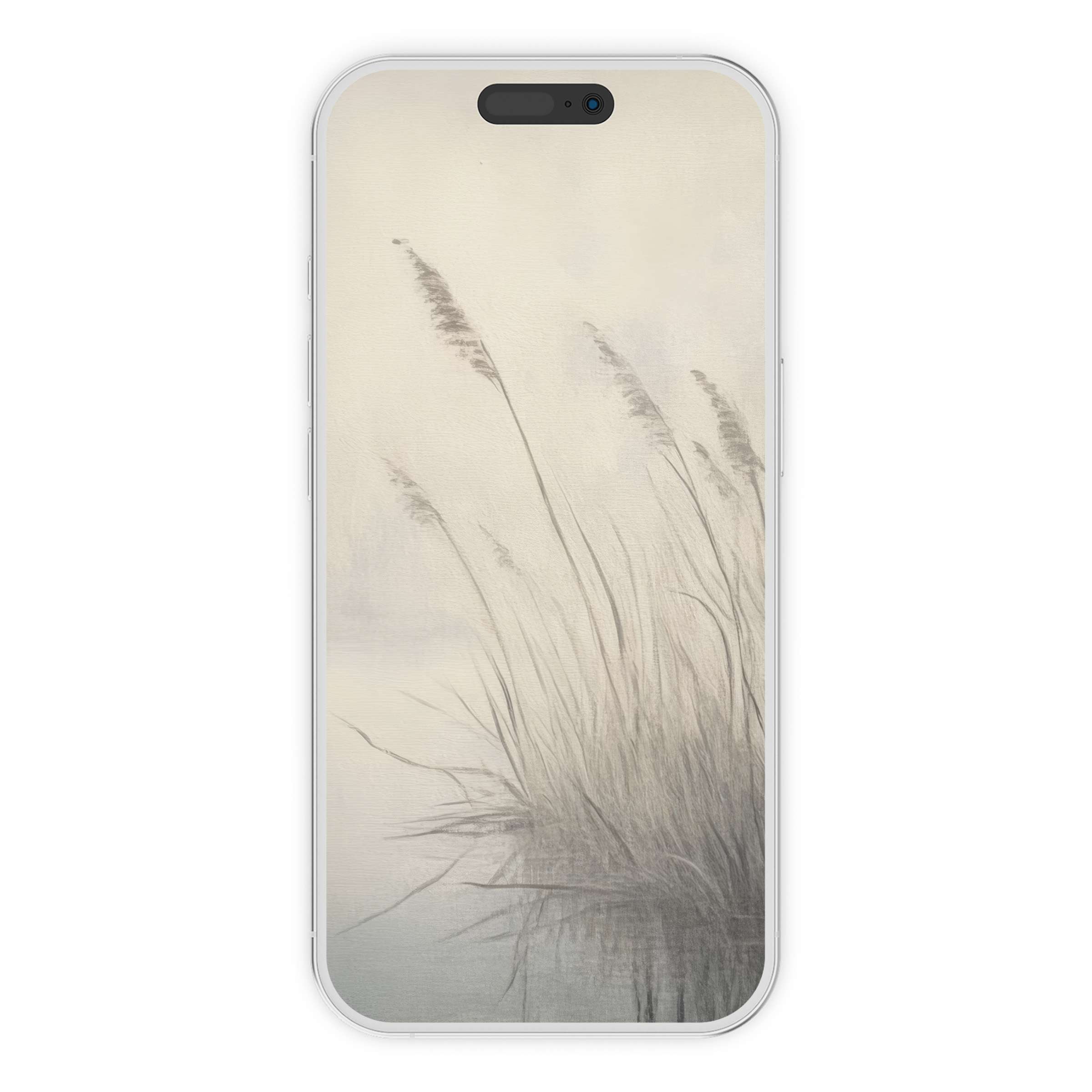 Vintage iPhone wallpaper featuring serene minimalist reeds in soft pastels, ideal phone background digital download for timeless allure