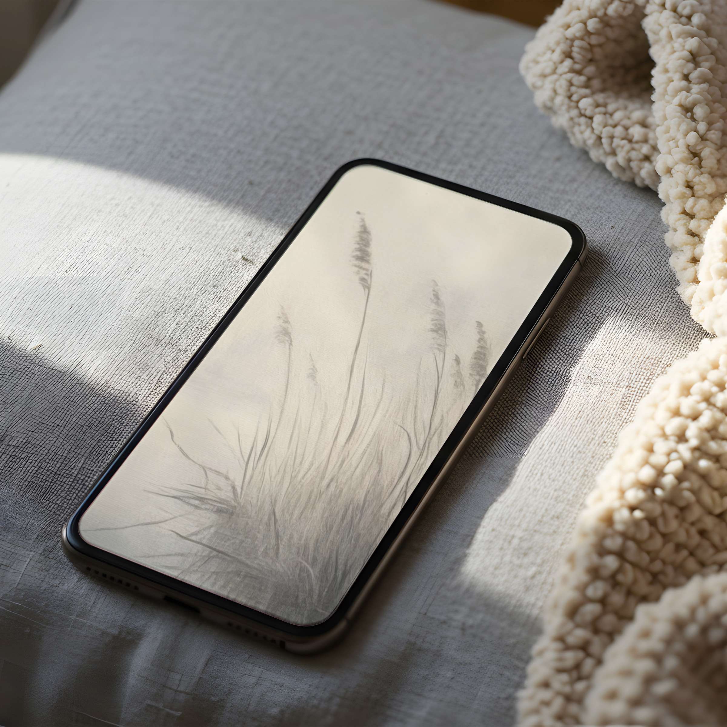 Elegant grass motif phone wallpaper offers a calming aesthetic in high resolution, perfect for iPhone and Android digital download