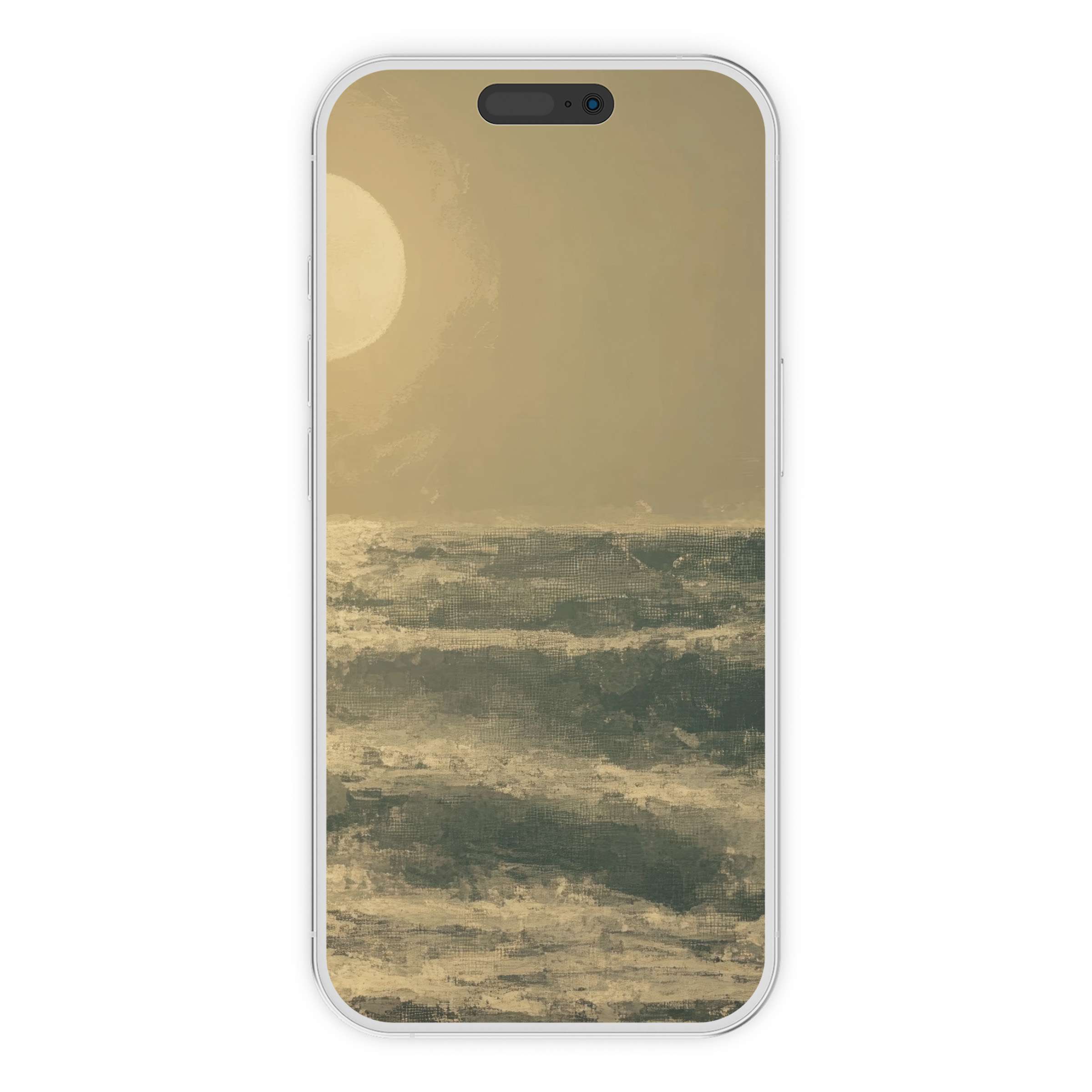 Vintage iPhone wallpaper showcasing a serene ocean view with soft hues, ideal phone background digital download for aesthetics