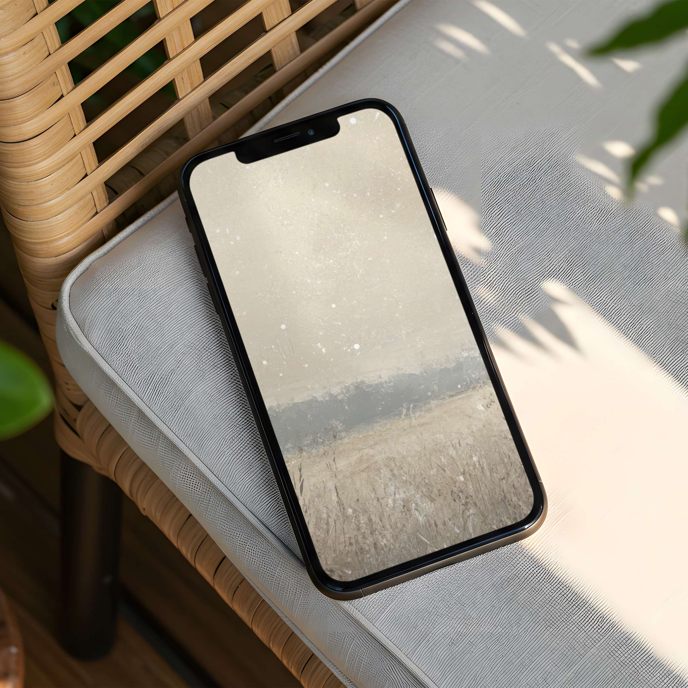 Elegant iPhone background featuring serene, textured landscape art for instant download to elevate phone aesthetics and inspire calm