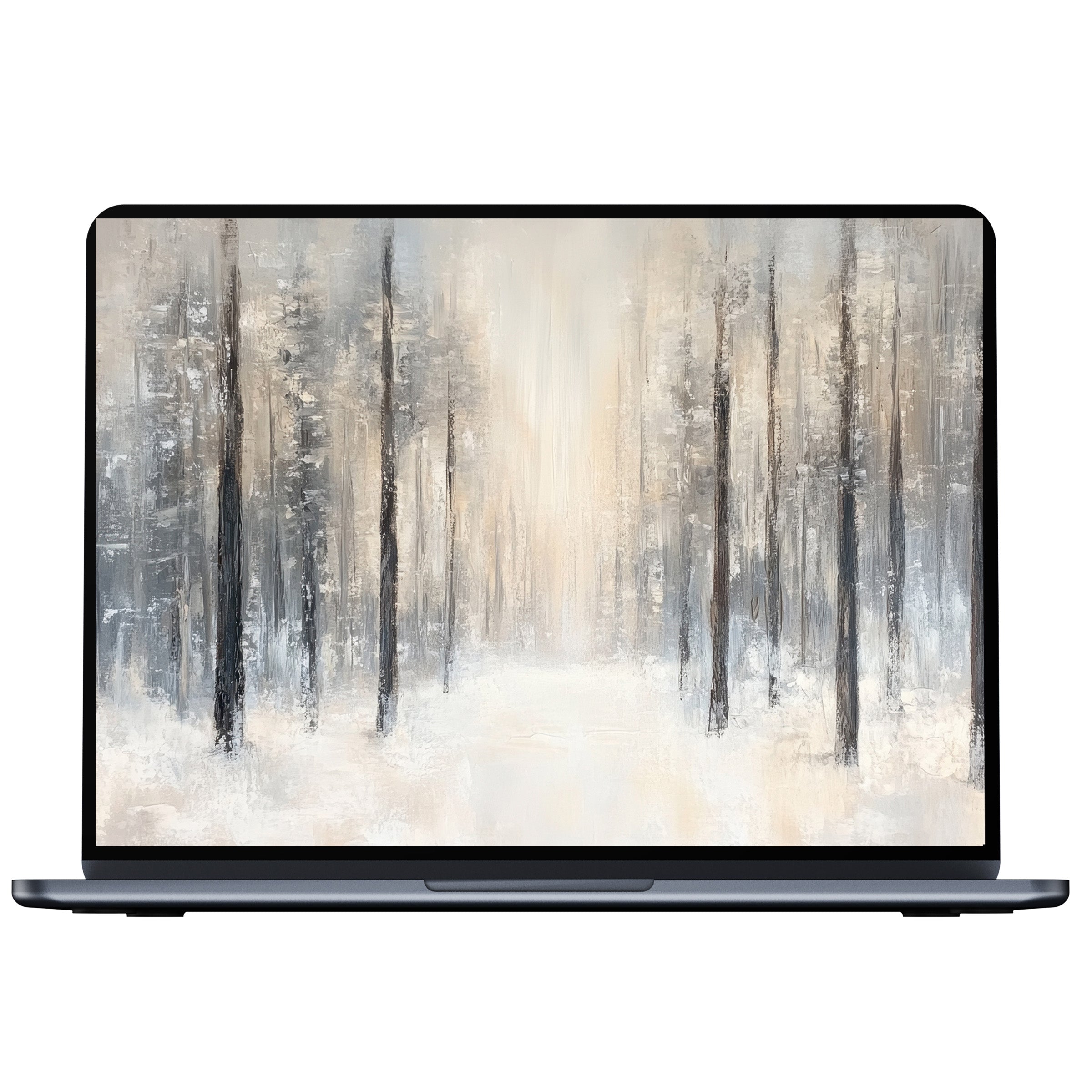 Winter desktop wallpaper digital download depicts elegantly muted forest scene in soft tones ideal for PC and laptop screens