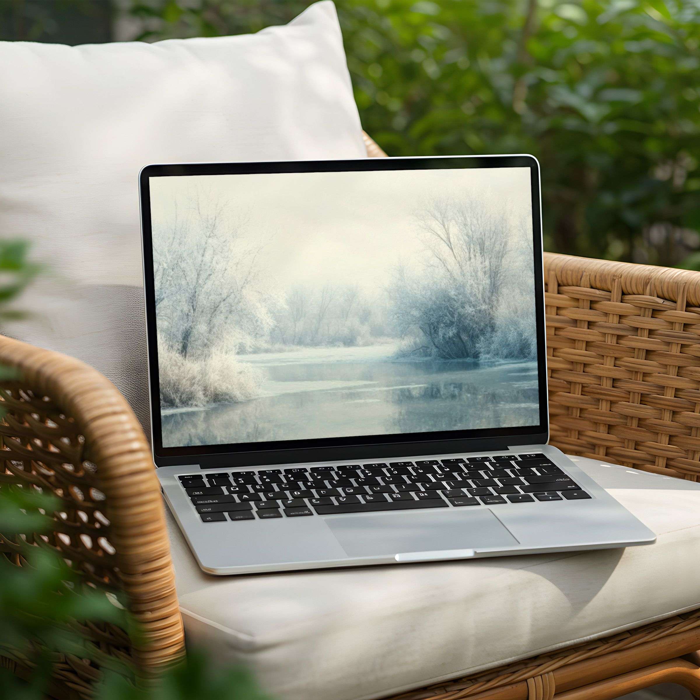 Elegant winter scene desktop background for PC or Laptop instant download offers calm inspiration and aesthetic serenity