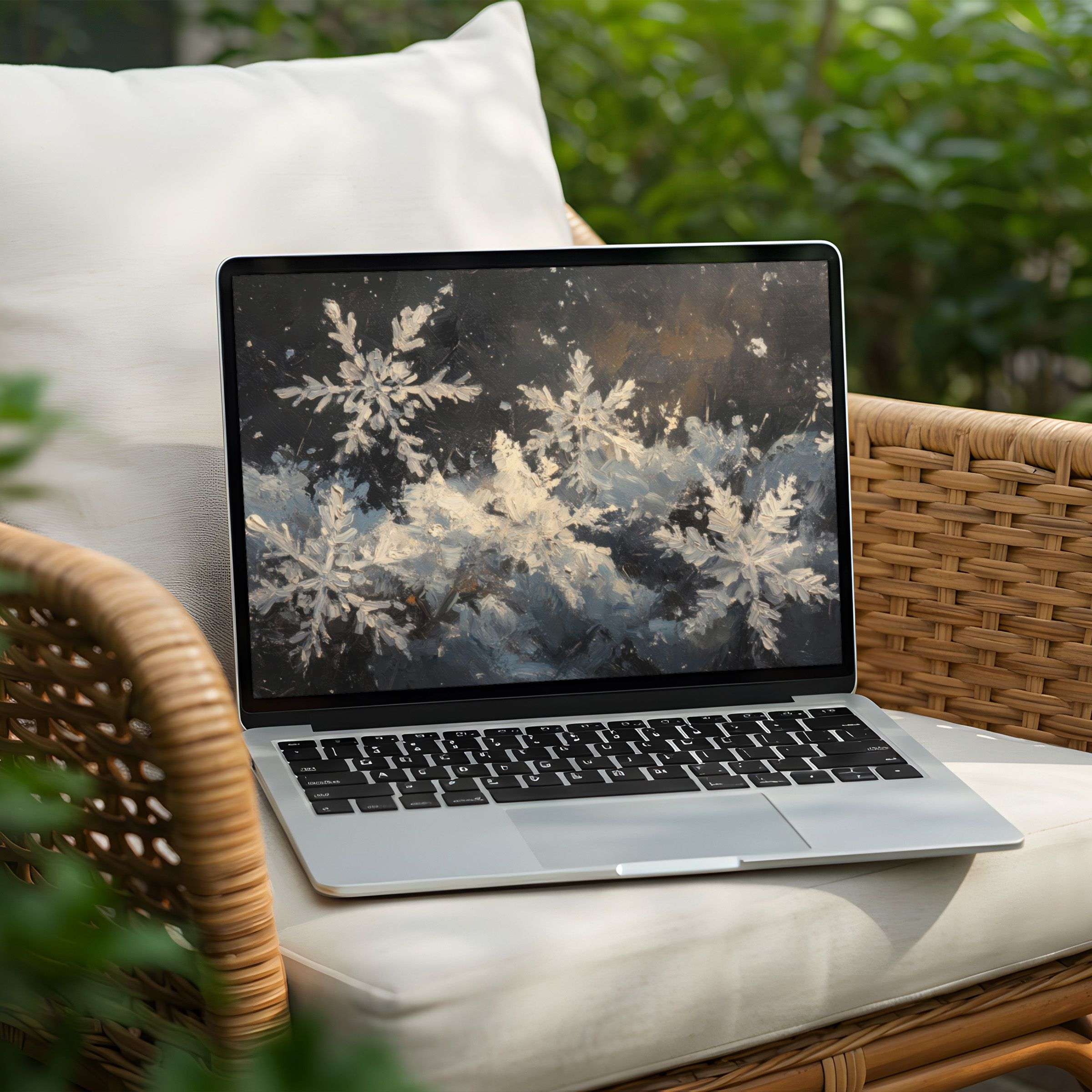 Elegant desktop background with snowflakes, available for instant download to inspire calm and mindfulness on your PC or Laptop