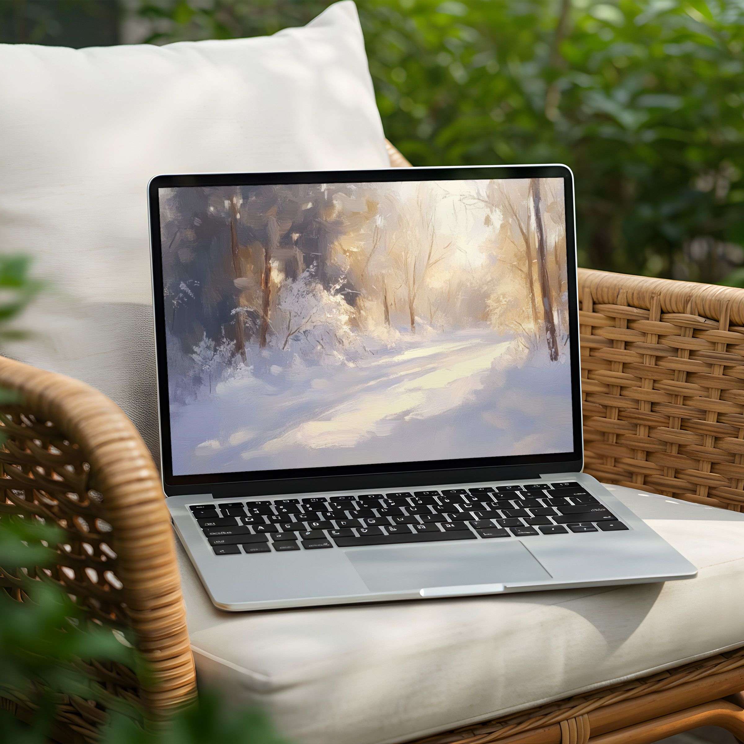 Elegant winter scene desktop background for PC or Laptop instant download brings calm and inspiration to your digital space