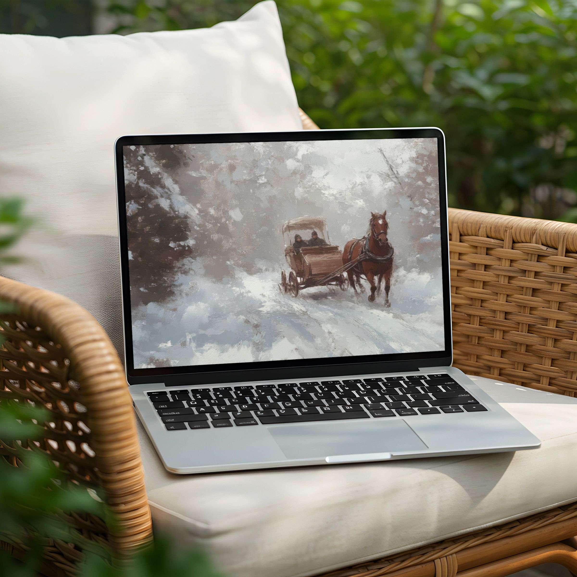 Serene winter scene desktop background for PC and Laptop, perfect for instant download, inspiring calm and elegance