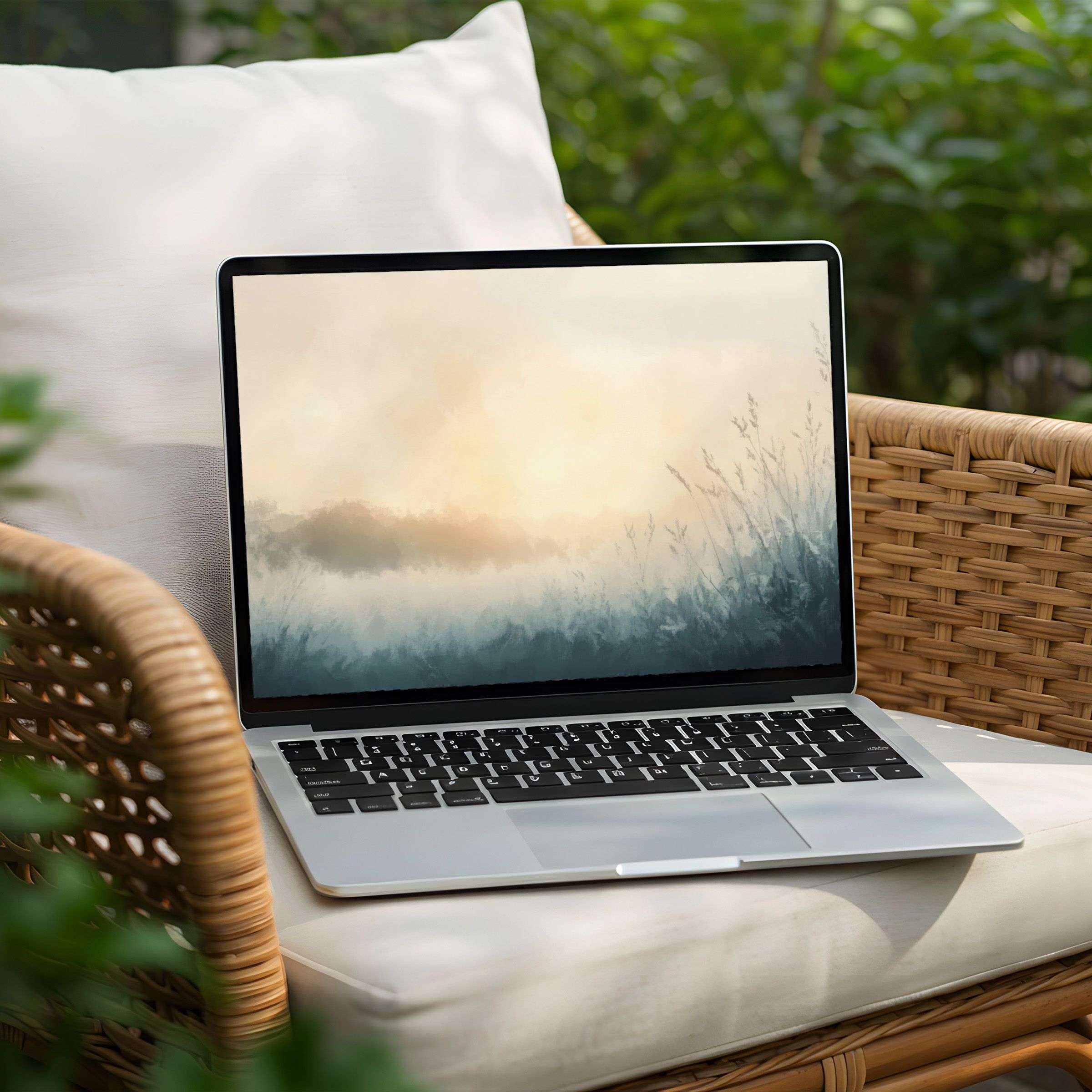 Elegant misty landscape desktop background for instant download on PC and Laptop Inspires calm and mindfulness with serene hues