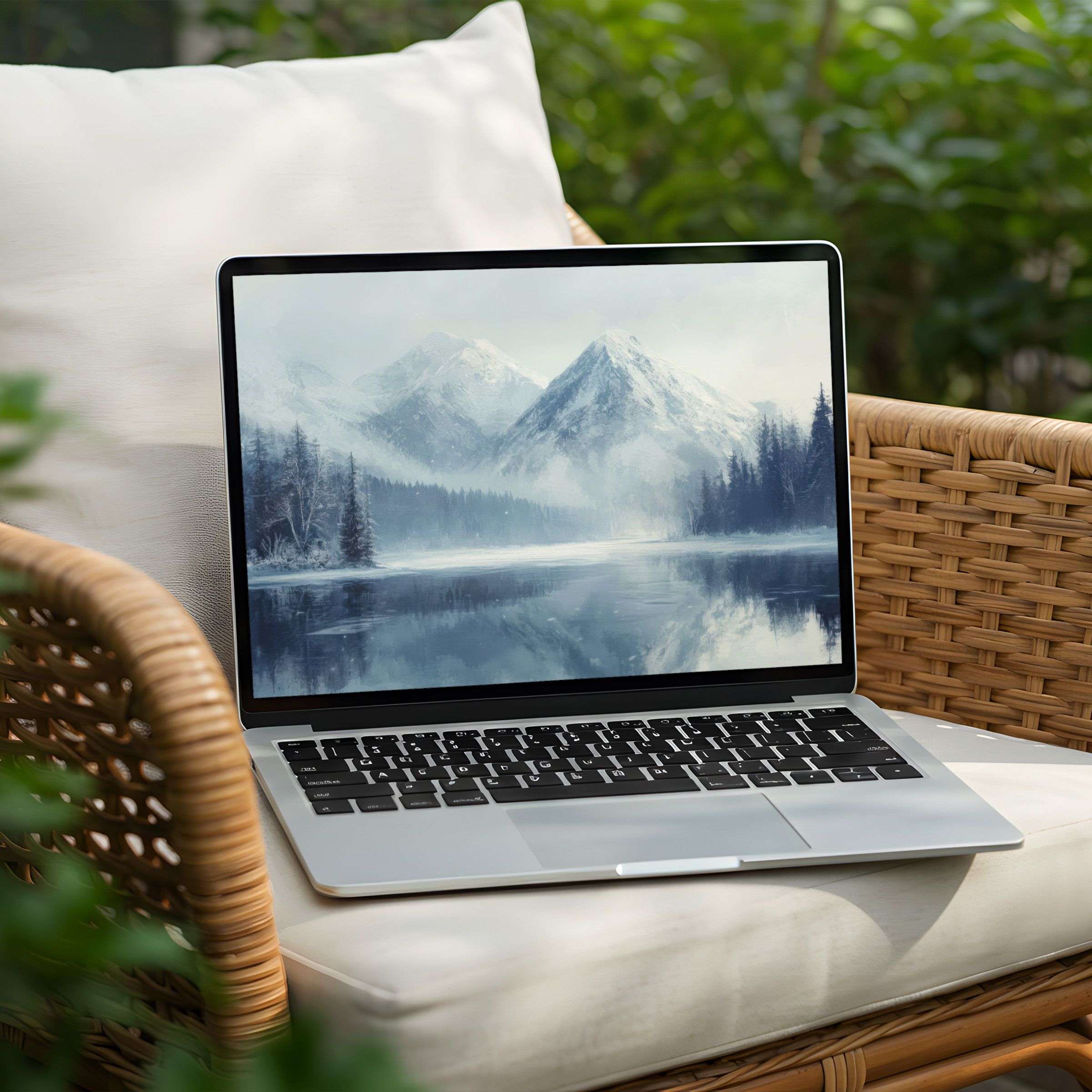 Calming misty mountain scene for PC and Laptop desktop background instant download fostering inspiration and mindfulness