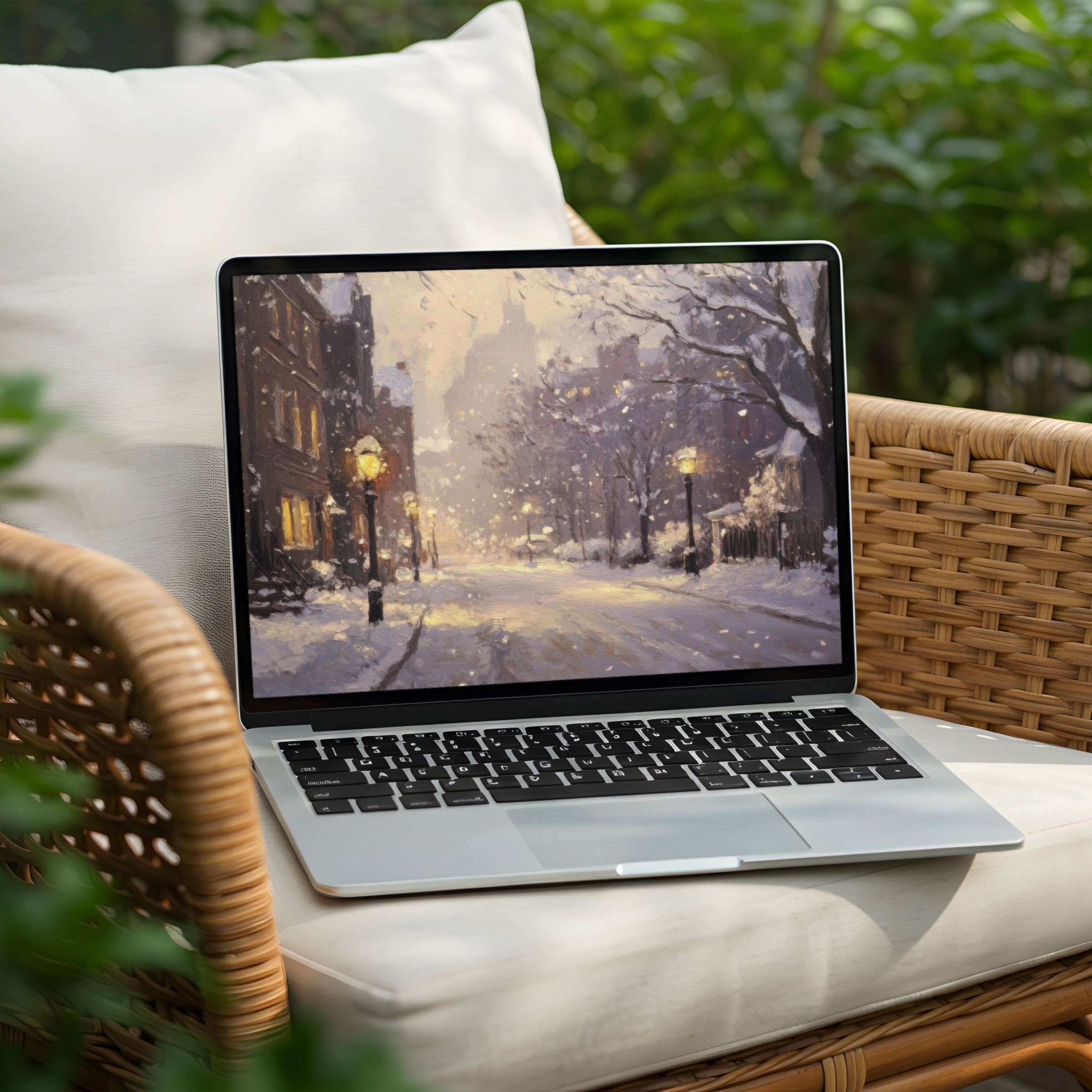 Elegant snowy scene desktop background for PC or Laptop instant download brings tranquility and mindfulness to your space