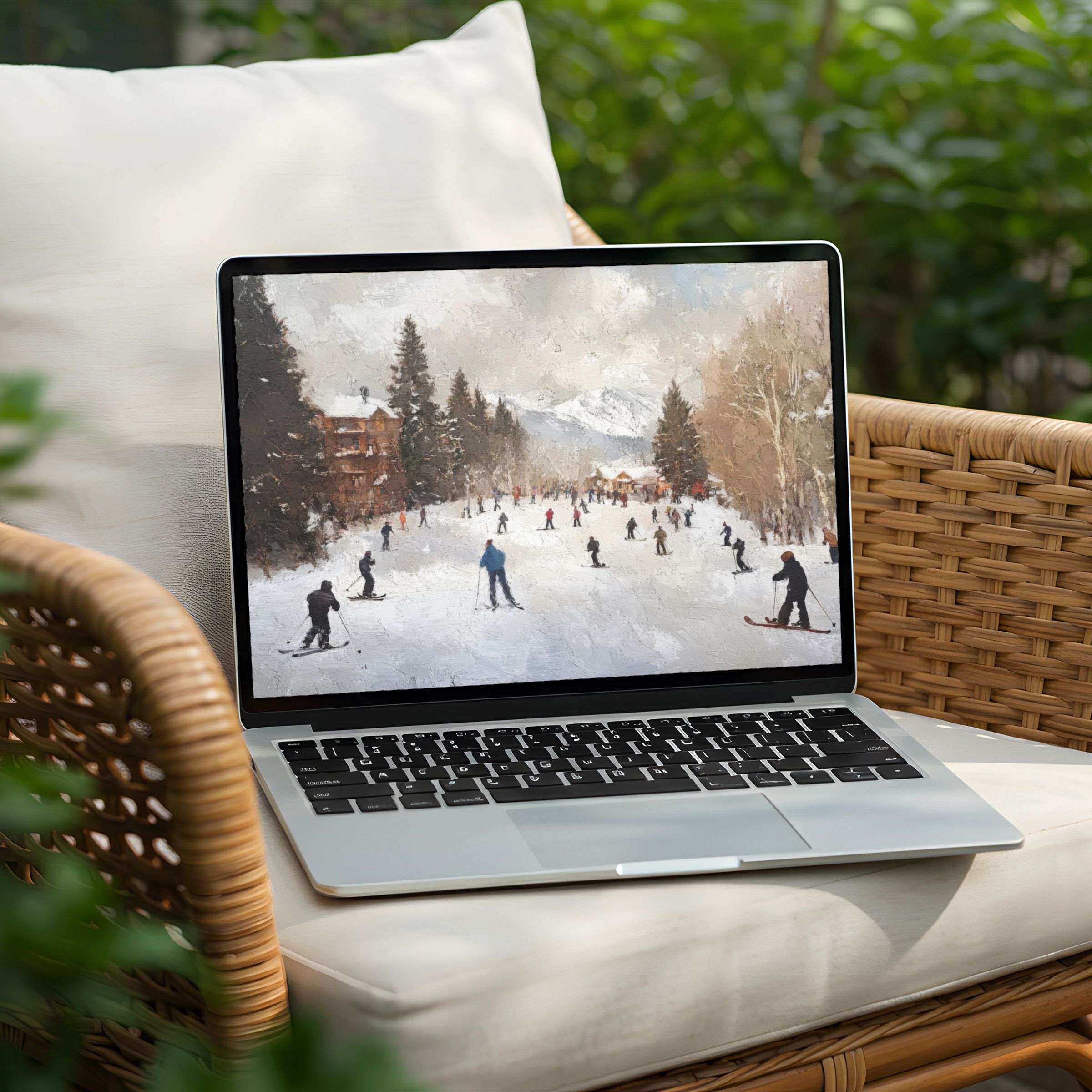 Snowy ski scene desktop background for PC and Laptop Instant download offers calm, elegant inspiration for work and leisure
