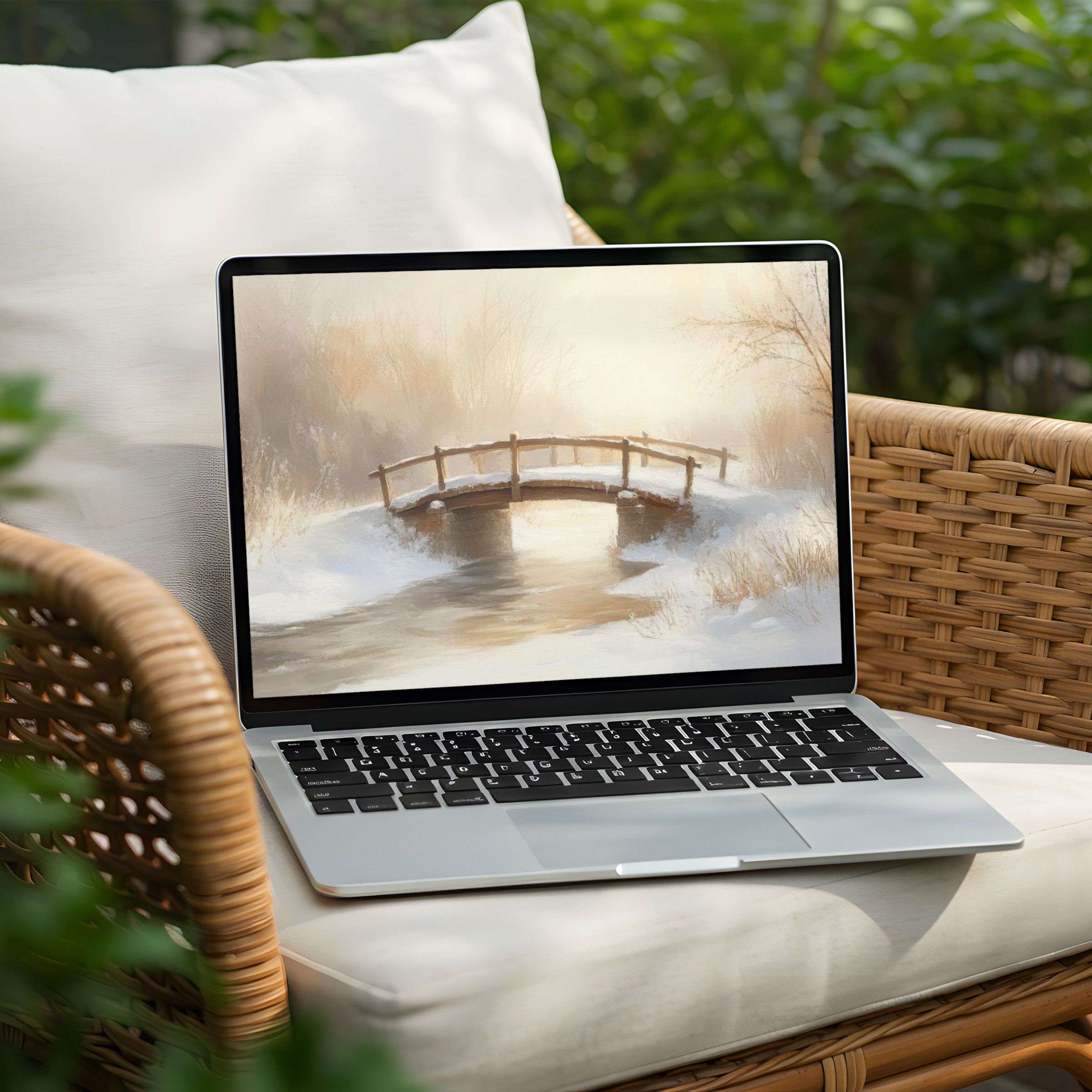 Elegant winter scene desktop background for PC and Laptop instant download evokes calm and inspires mindful living