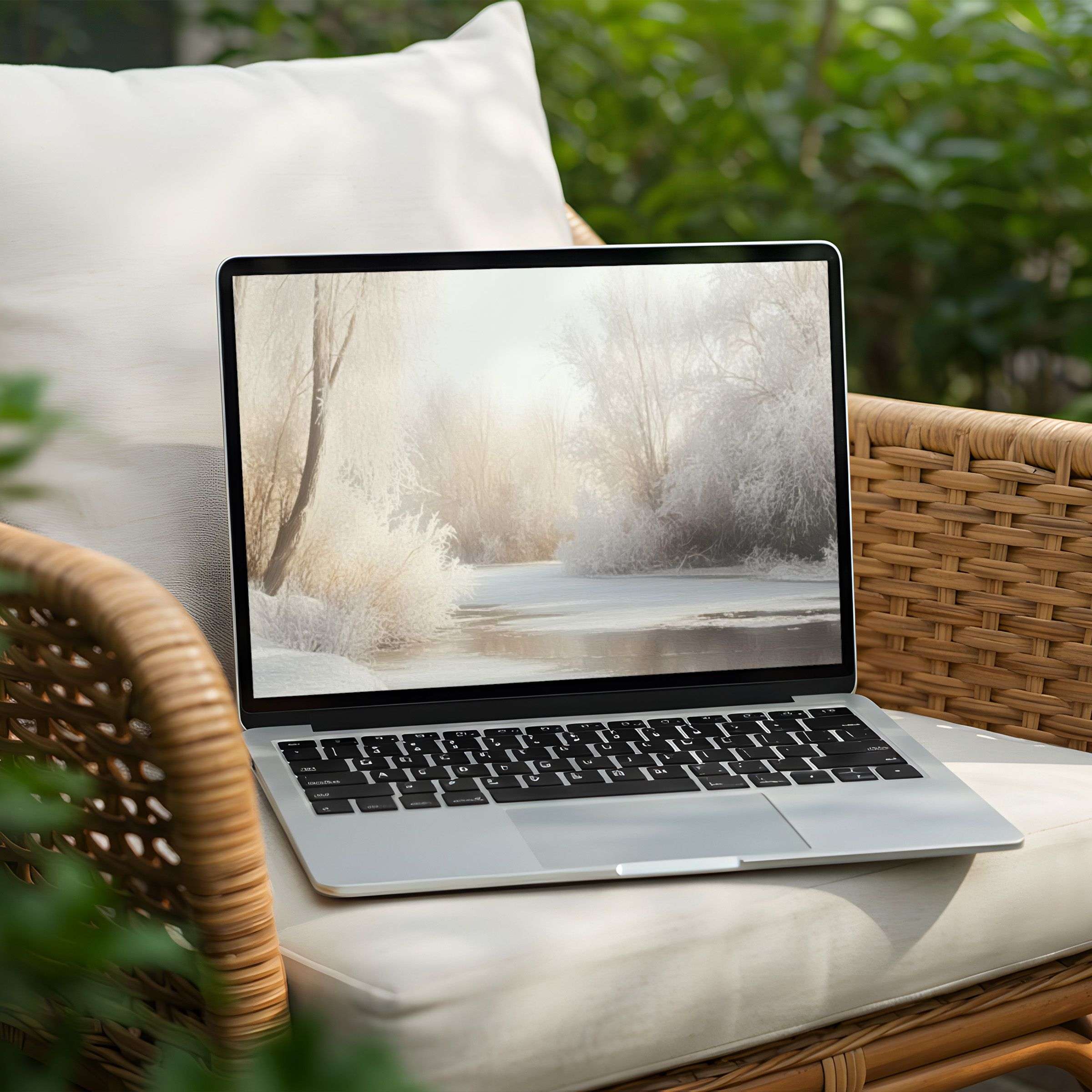 Serene winter landscape desktop background for PC or Laptop offers elegance and tranquility with instant download for calm inspiration
