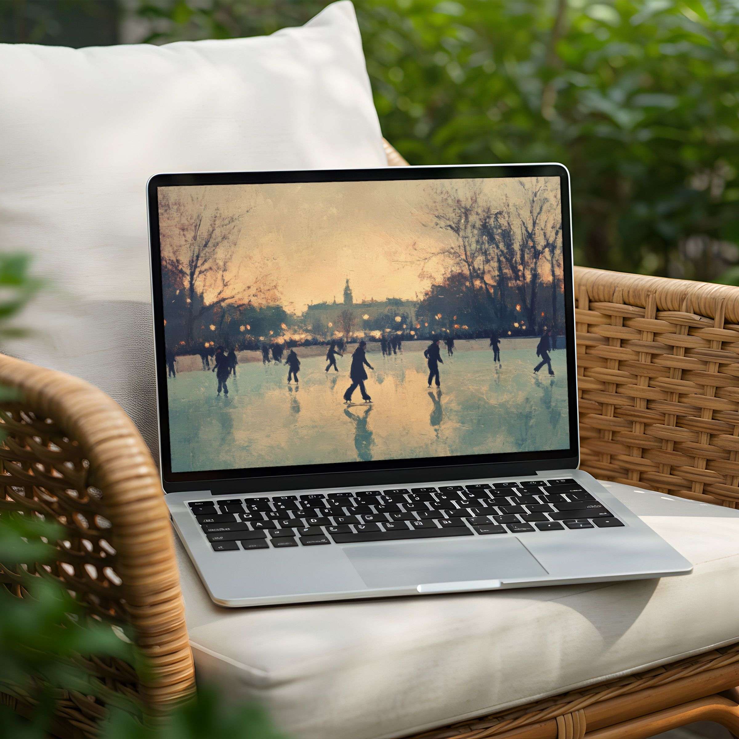 Elegant winter scene desktop background for PC or Laptop as instant download inspires calm and mindfulness with soft hues