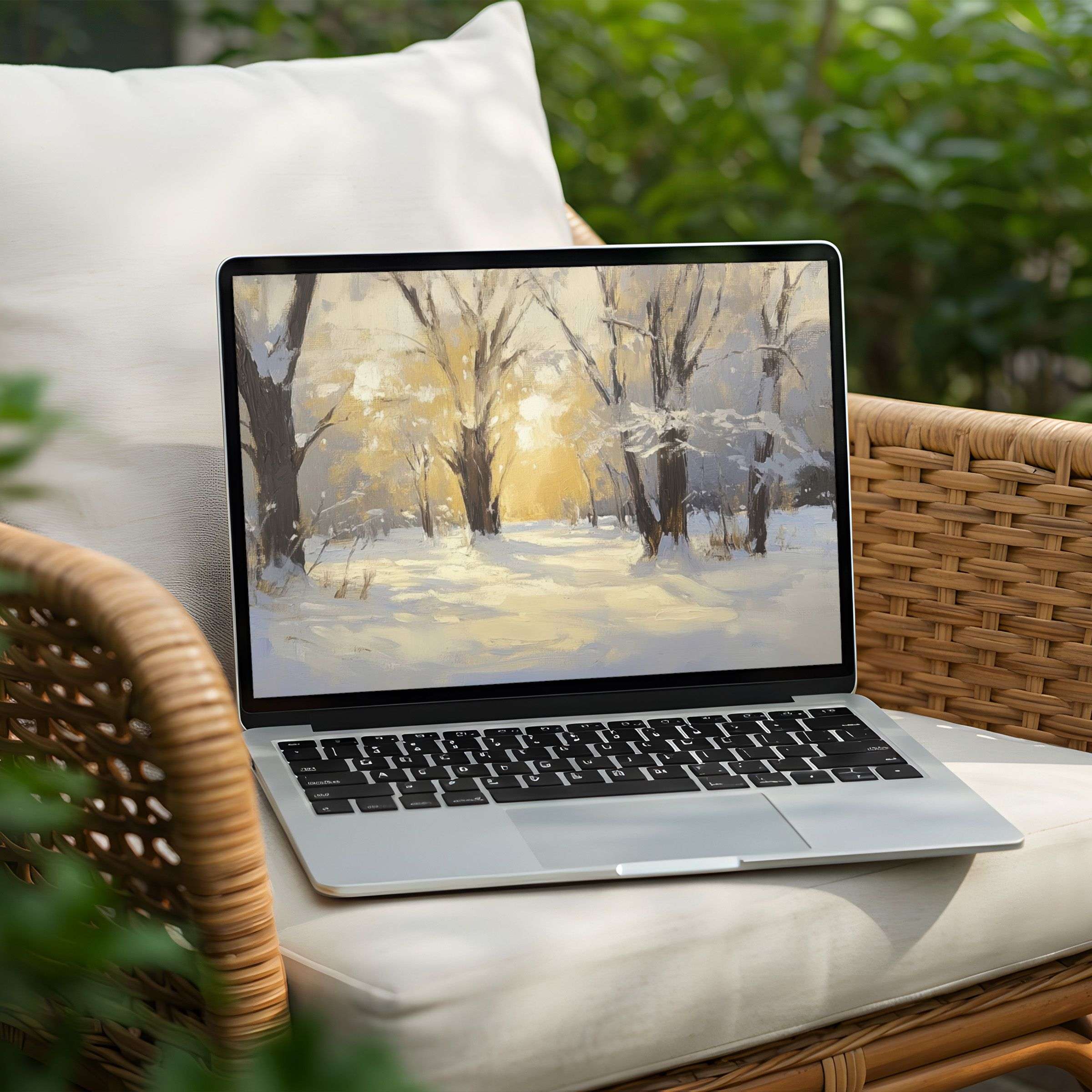 Serene winter landscape digital art as a desktop background for PC Laptop instant download inspiring calm and elegance