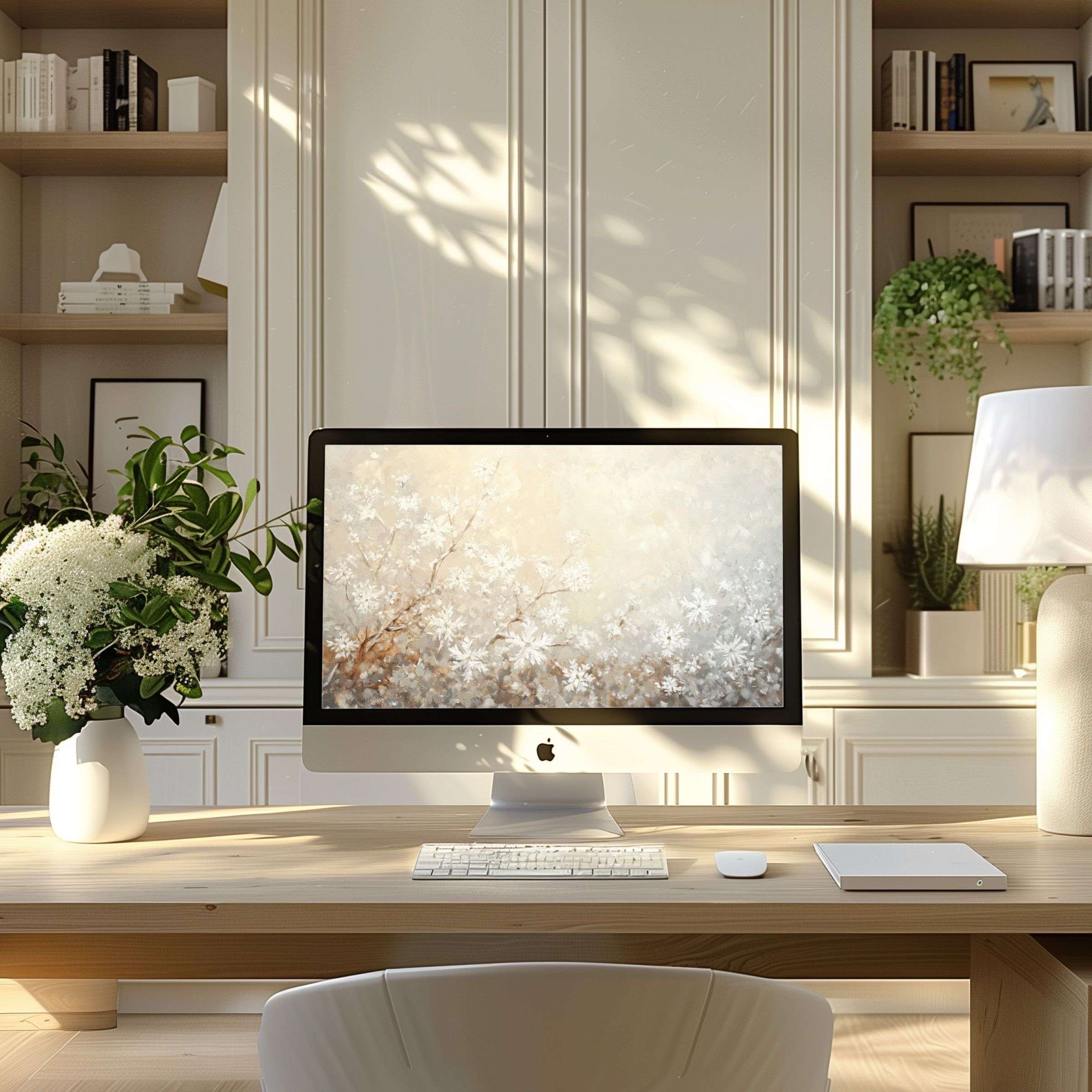 Elegant floral elegance wallpaper for computer brings calm to modern home office, fitting PC, laptop, ultrawide screens