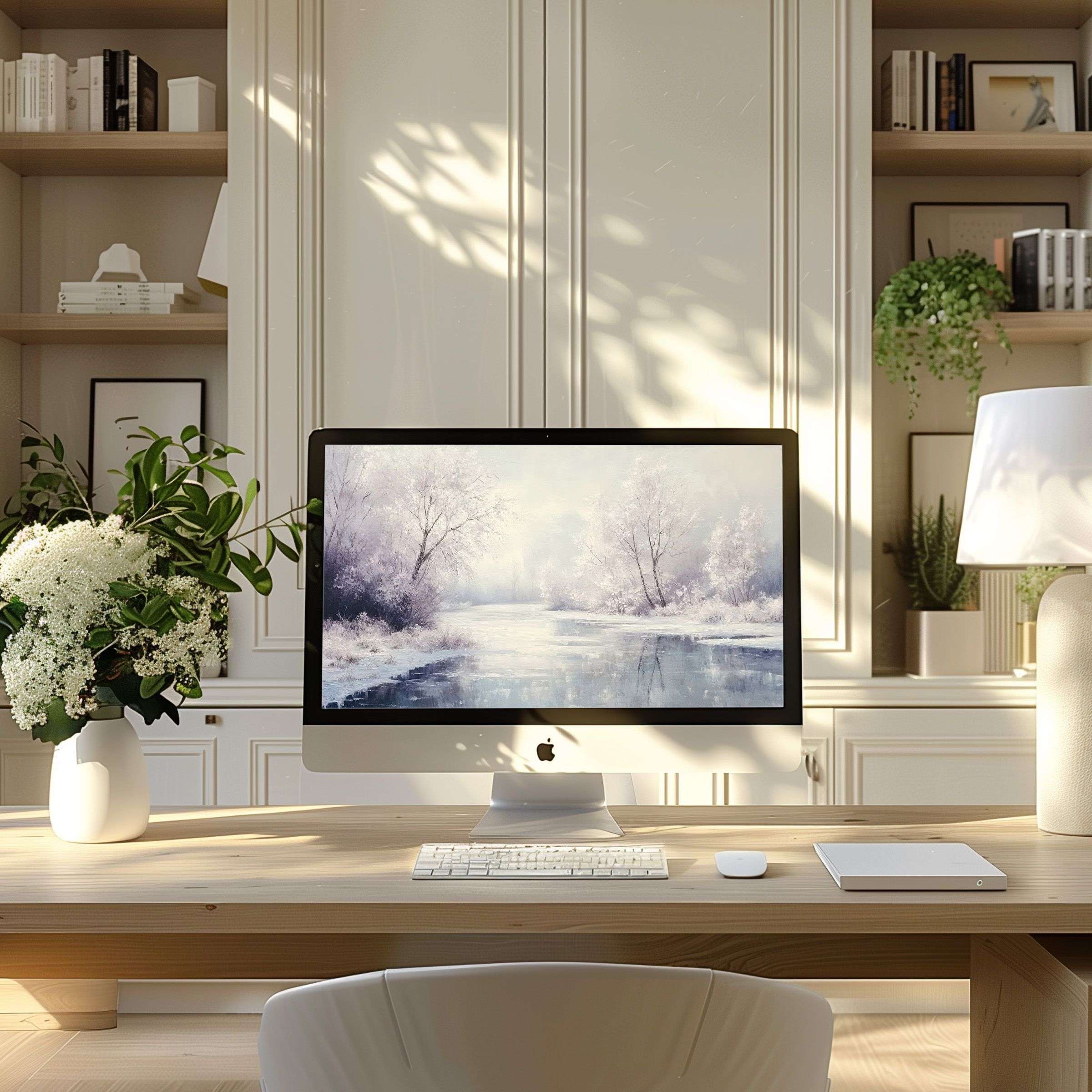 Elegant winter landscape wallpaper for computer brings calm and inspiration to your PC or Laptop, ideal for modern home offices