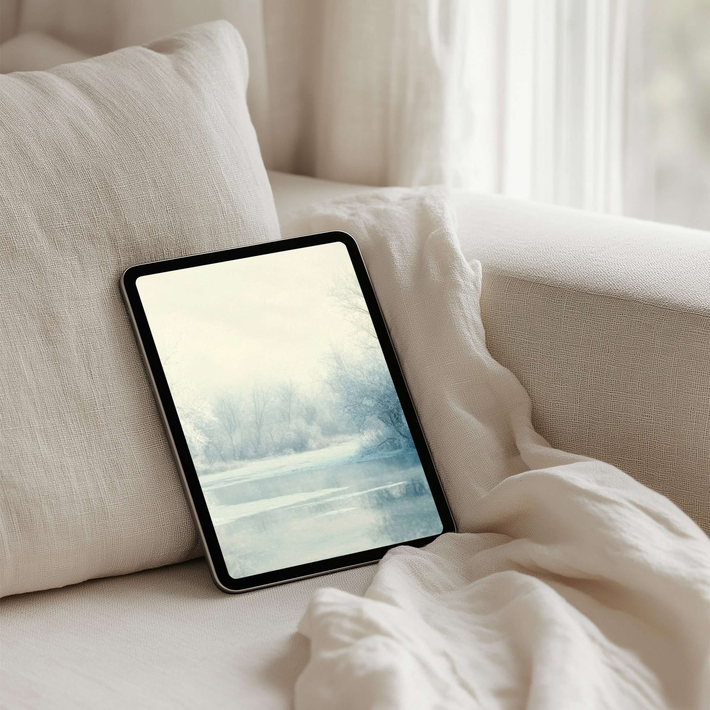 Elegant iPad background featuring serene winter landscape for tablets offers instant download inspiring calm and mindfulness