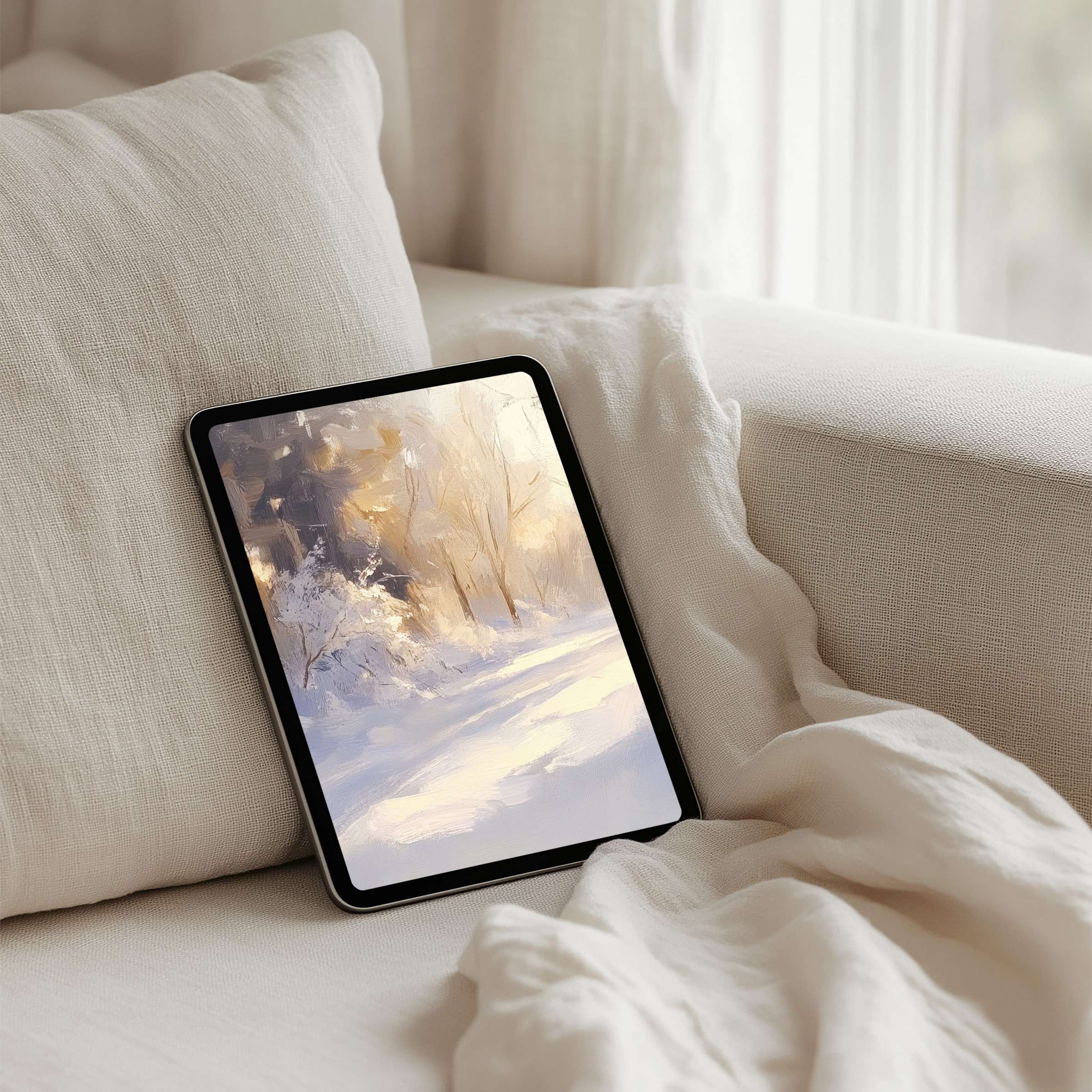 Serene winter scene iPad background for instant download on any tablet invites elegance and calm into your digital space