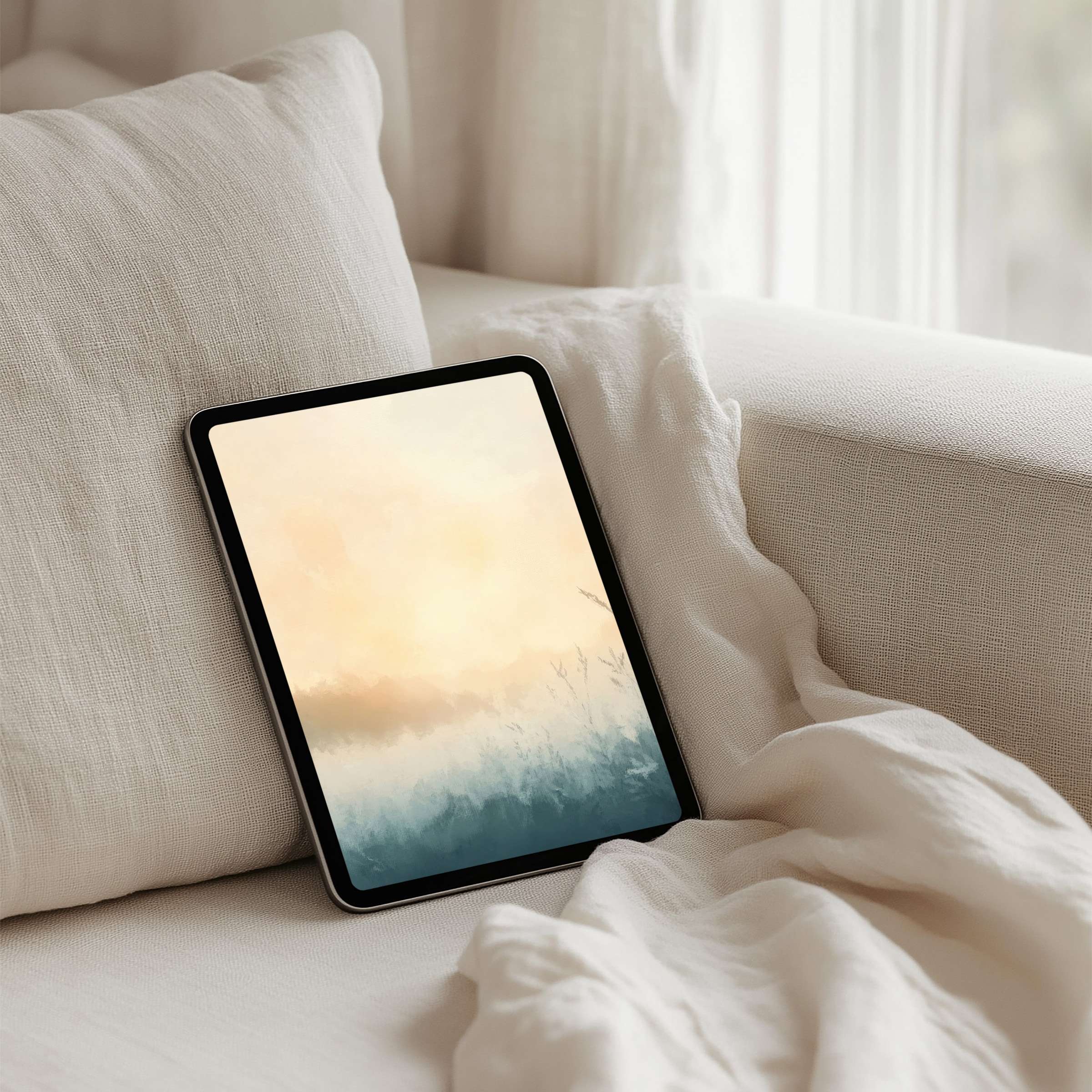 Serene watercolor dawn evokes calm, elegance perfect for an iPad background instant download fits all tablets inspiring mindfulness