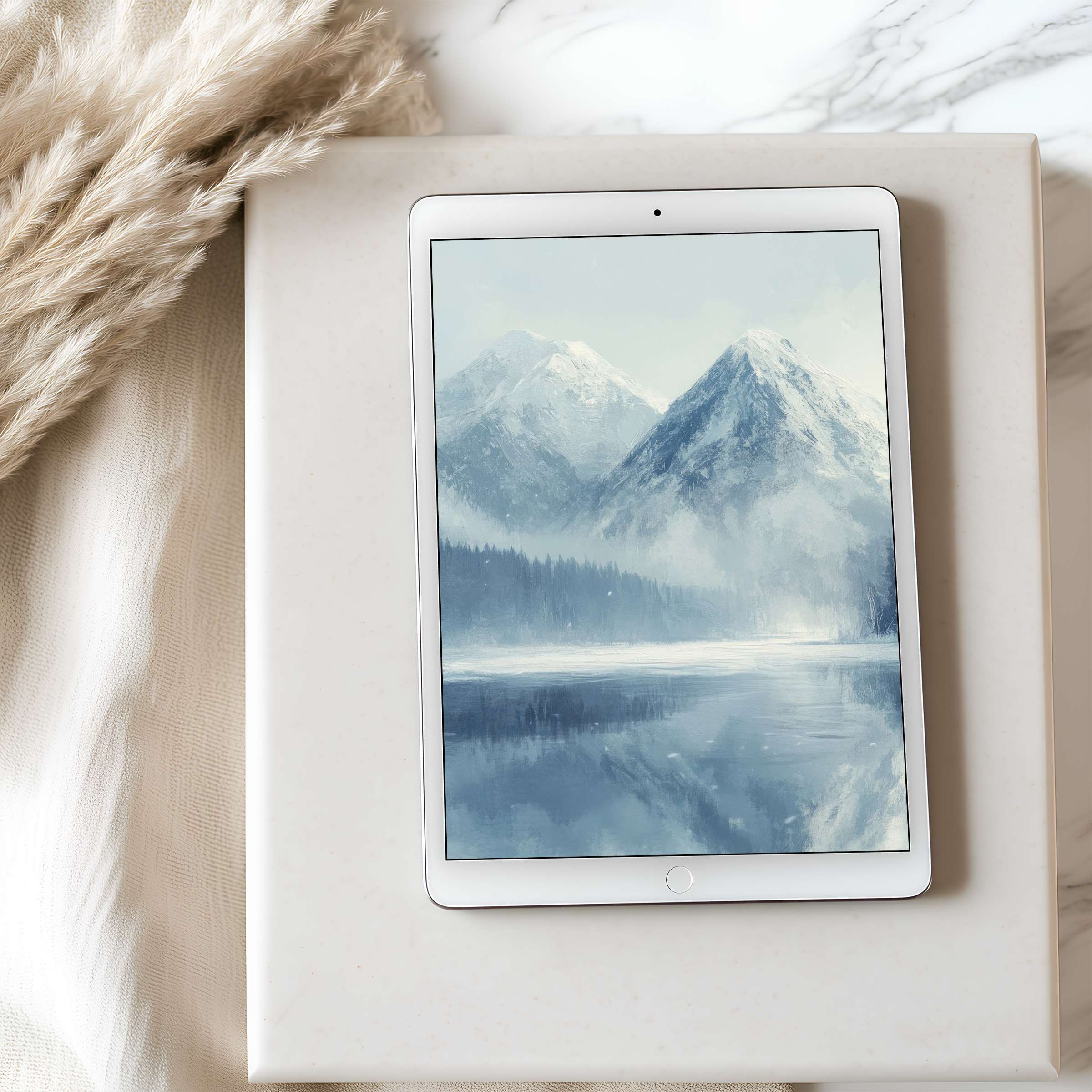 Serene mountain tablet wallpaper in high resolution, perfect for iPad or Android download, adds calming elegance to your digital space