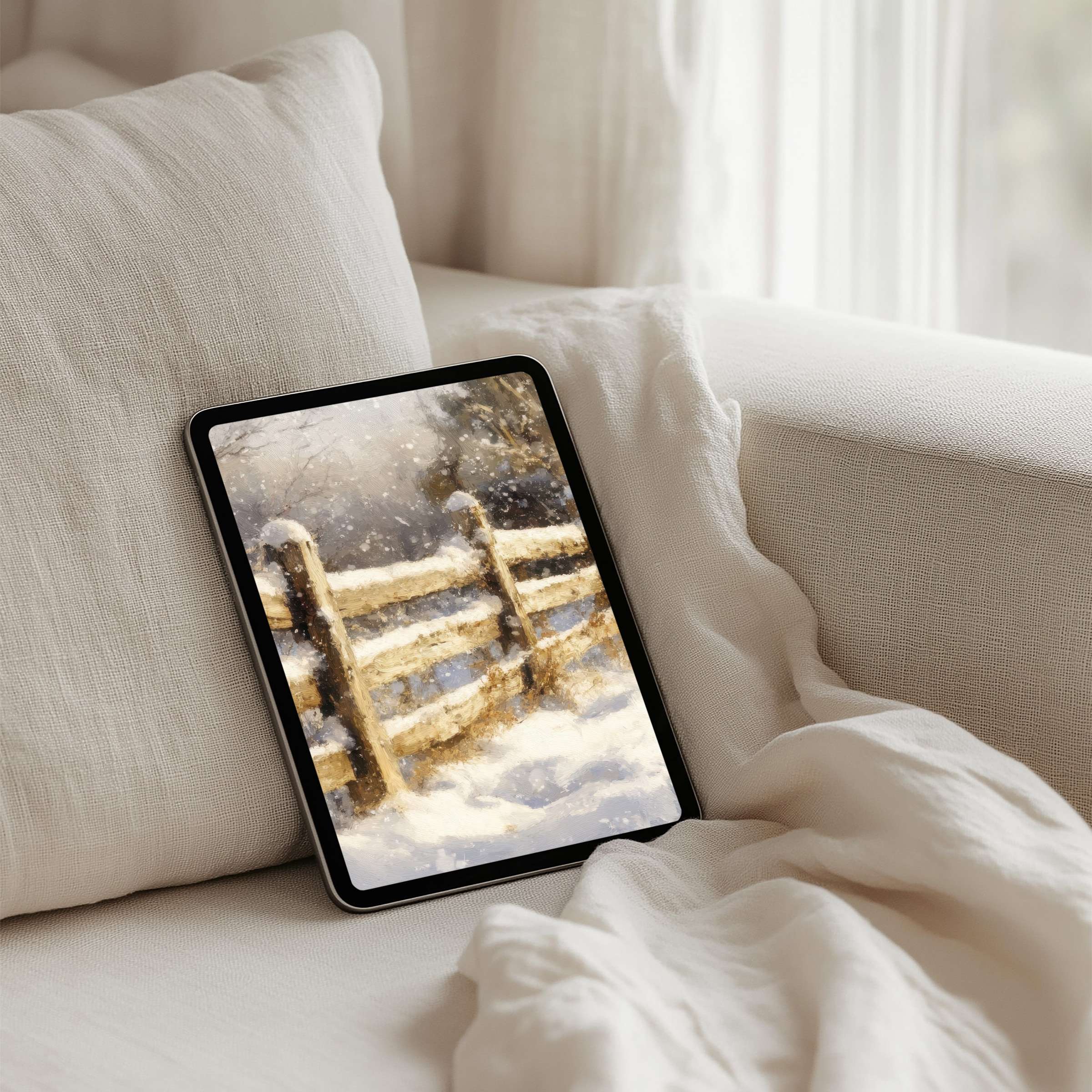 Elegant winter scene iPad background for instant download evokes serene calmness for tablets like Samsung and Android