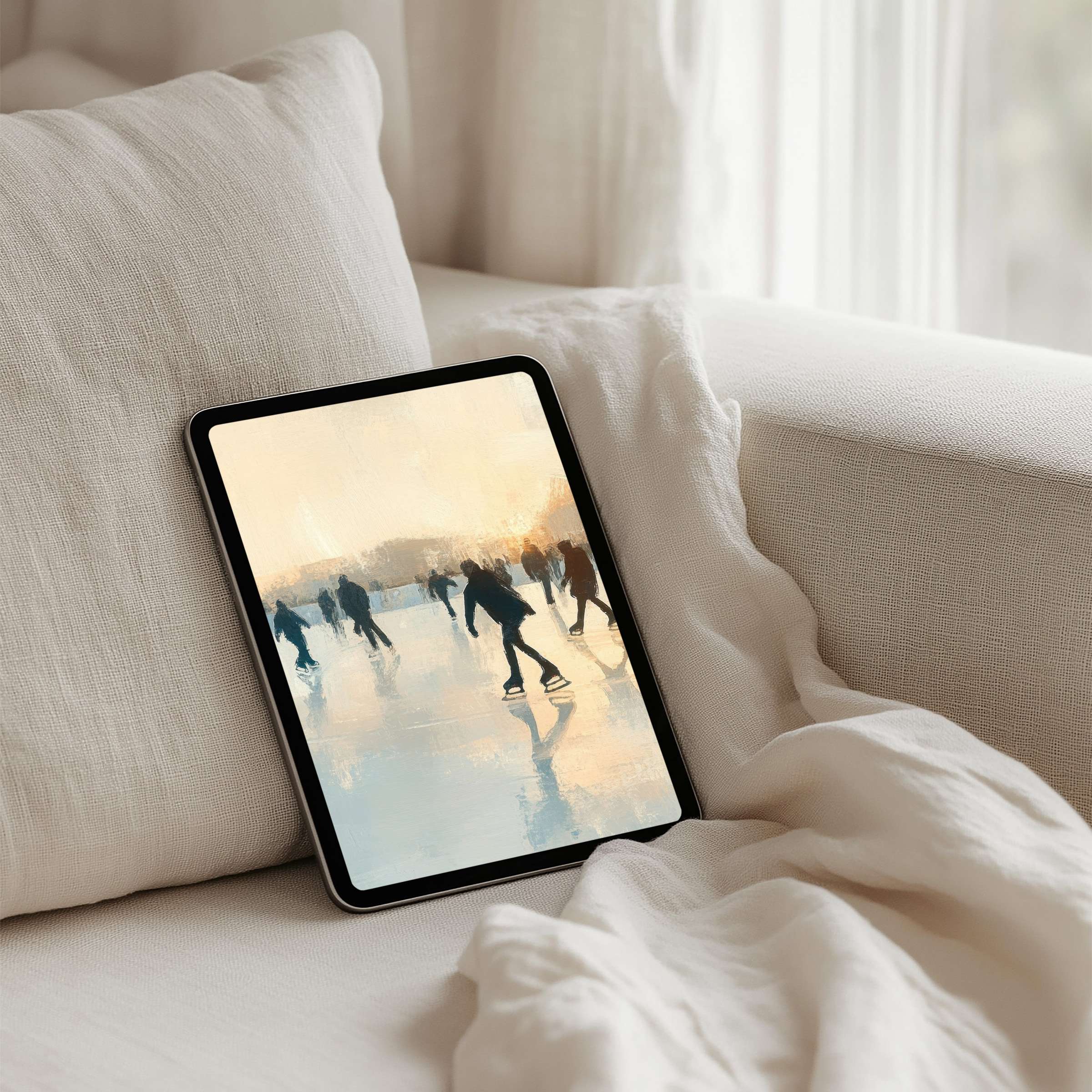 Elegant iPad background depicting serene skaters at dawn for instant download ideal for Samsung and Android tablets elevating inspiration