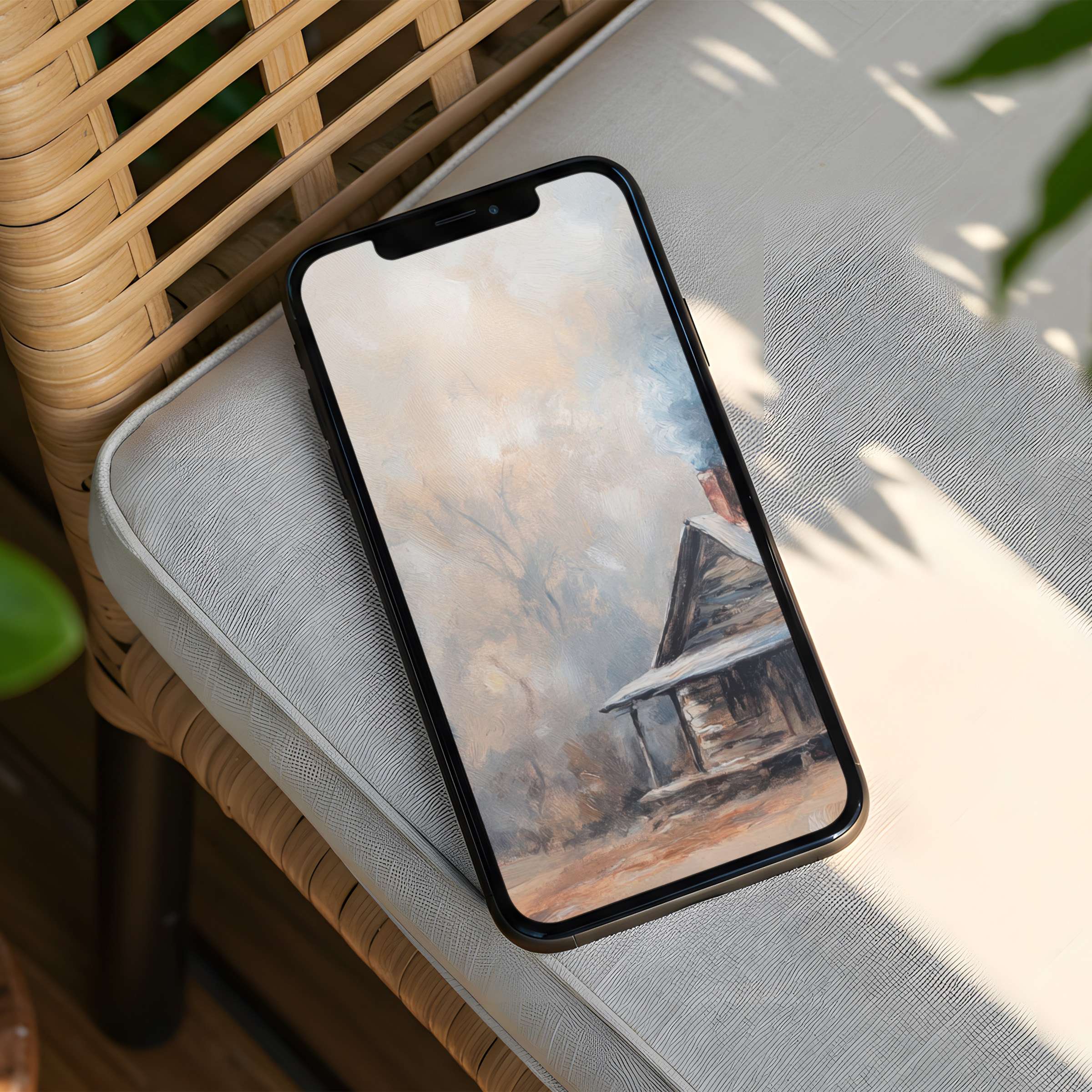 Cozy cabin digital art iPhone background offers elegance and calm for your phone instant download for iPhone and Android users