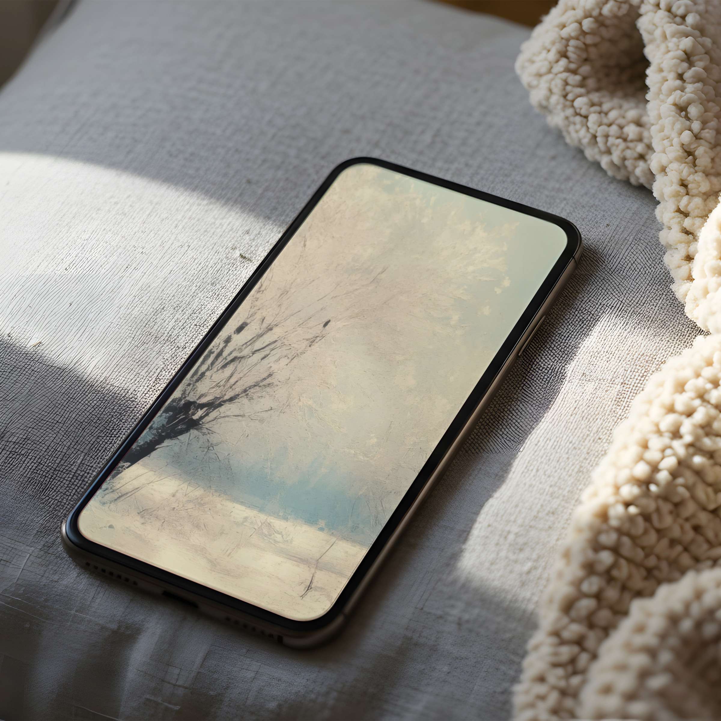 Serene landscape phone wallpaper in soft pastels evokes calm elegance for iPhone or Android high-resolution digital download