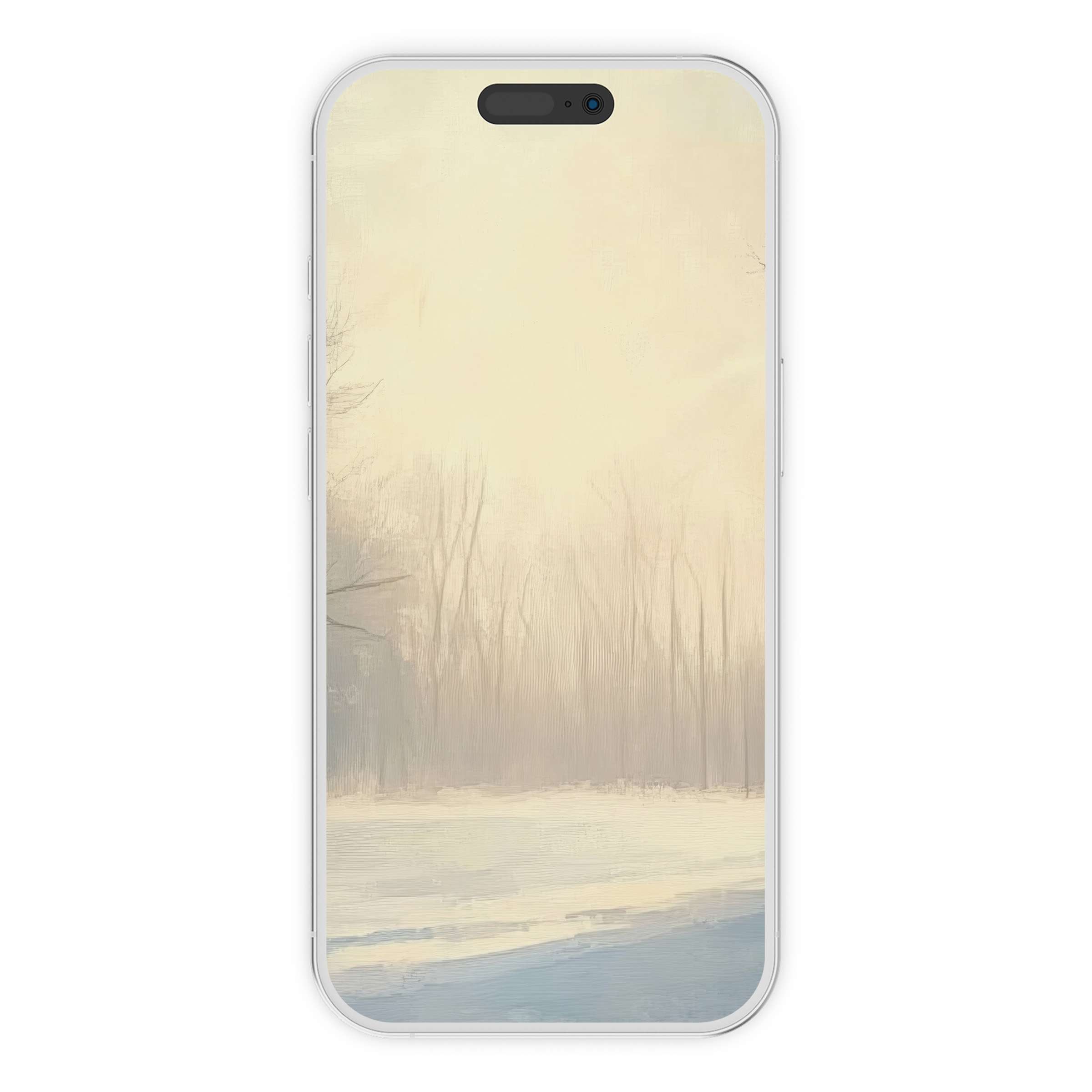 Elegant winter iPhone wallpaper featuring serene snowy landscape art for phone background; perfect digital download for minimalist design lovers