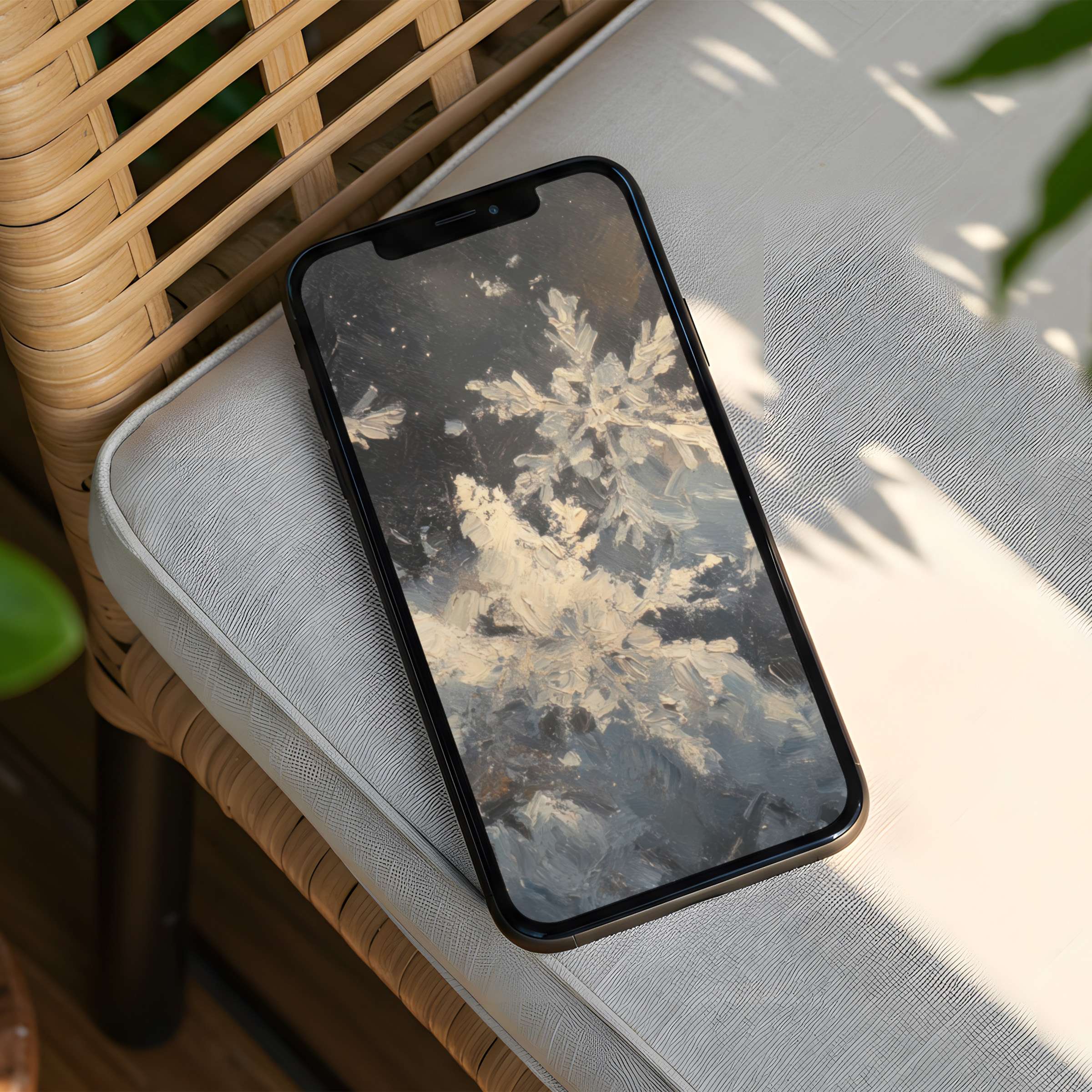 Elegant iPhone background with serene snowy brushstroke design for instant download, fits any phone, inspiring calm and mindfulness
