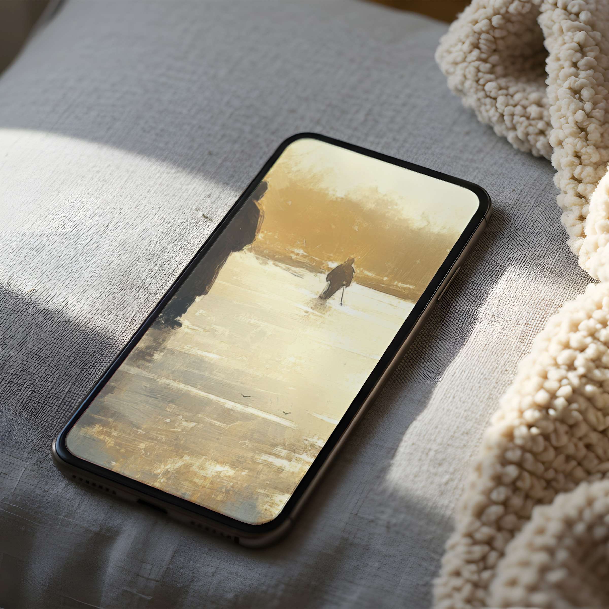 Elegant phone wallpaper featuring a serene landscape in warm tones, perfect for iPhone and Android high resolution digital download