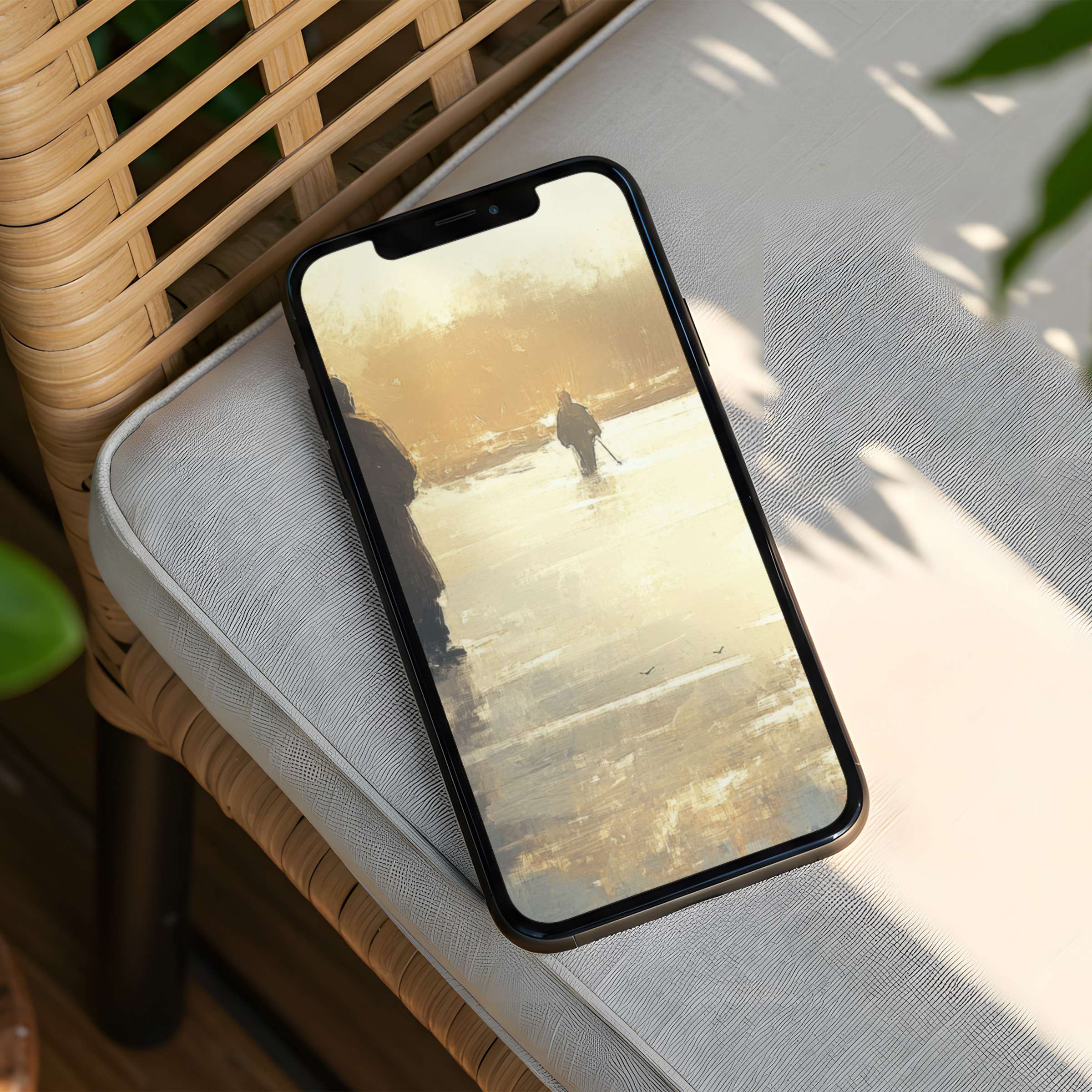 Elegant iPhone background featuring serene sunset brush strokes evokes calm and inspiration, perfect for instant download on any phone