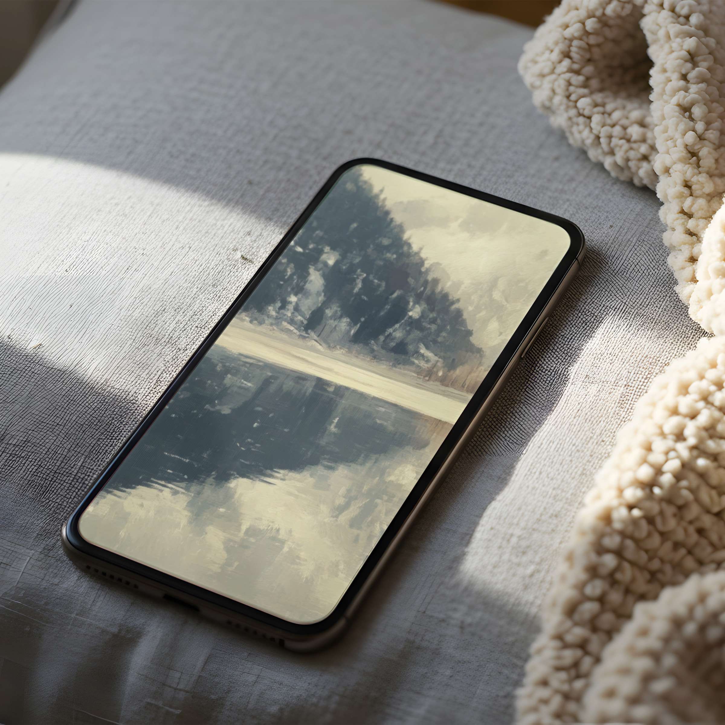 Serene landscape phone wallpaper featuring misty forest reflection in high resolution evokes calm, perfect for iPhone and Android users