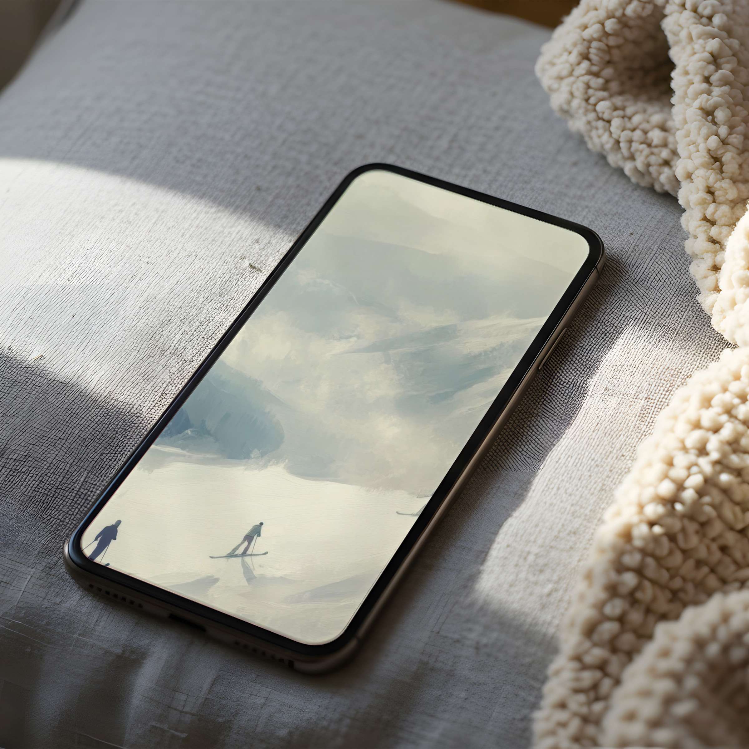 Serene phone wallpaper featuring soft, snowy landscapes in high resolution for iPhone and Android phones, digital download enhances calm