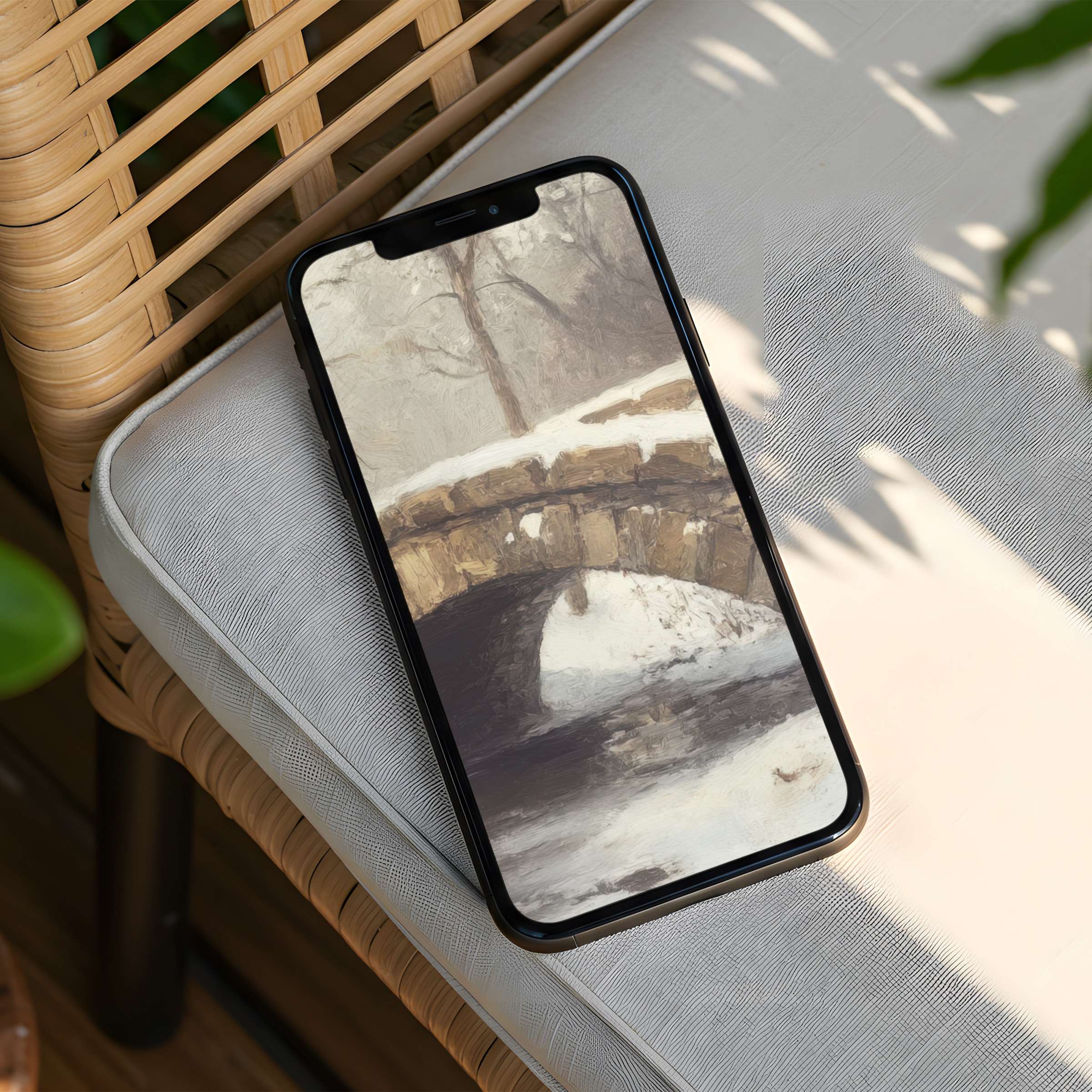 Elegant iPhone background with a serene winter bridge scene evokes calm and inspiration perfect for instant download on any phone