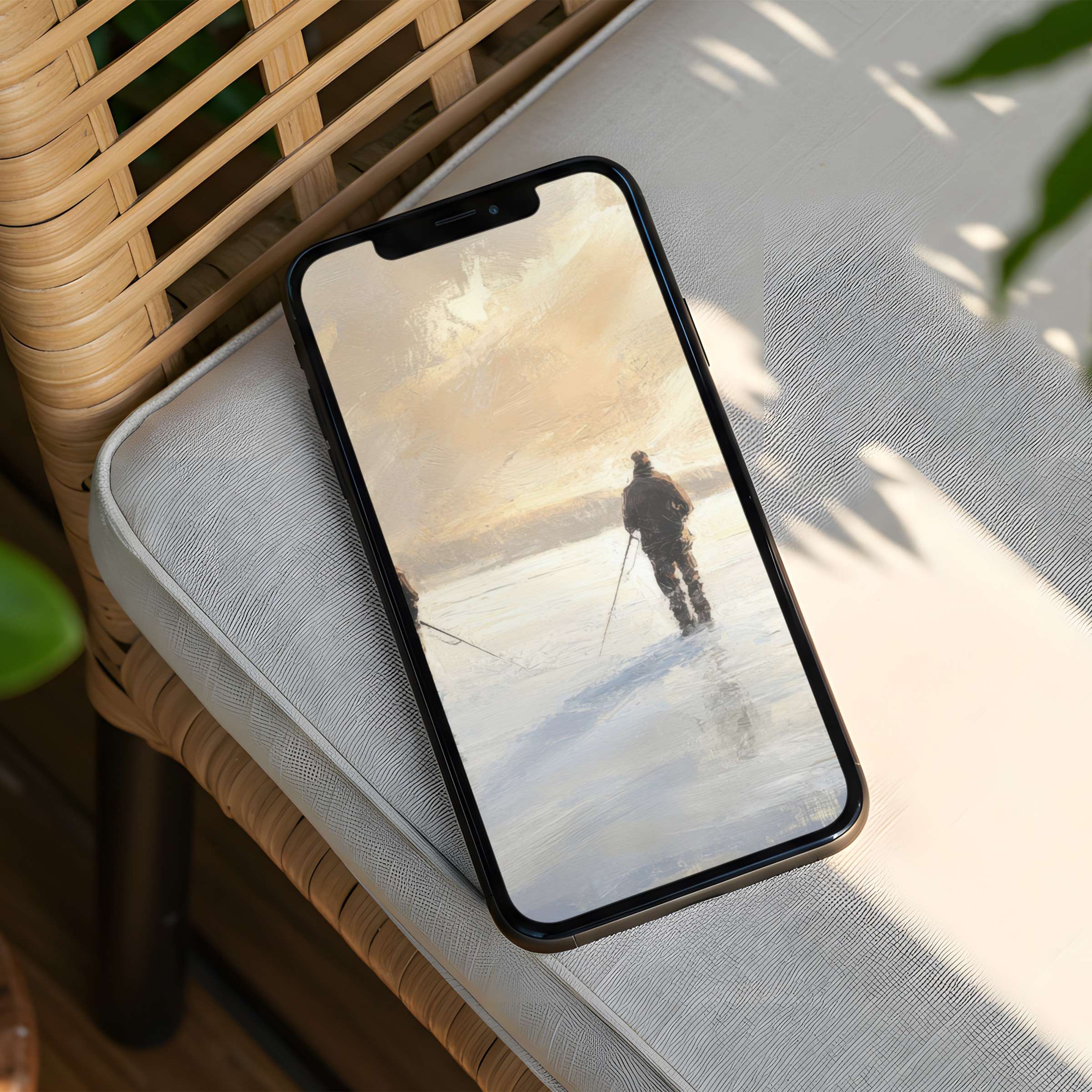 Elegant iPhone background featuring serene winter landscape artwork for instant download to inspire calm on your phone screen